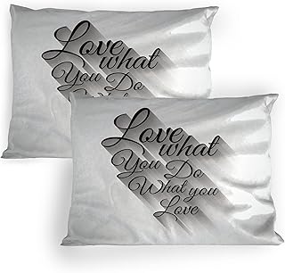Ambesonne Saying Pillow Sham Set of 2, Manuscript Lettering Love What You Do What You Love and Shadow Effect, Quality Microfiber Bedding Item for All Seasons, 26