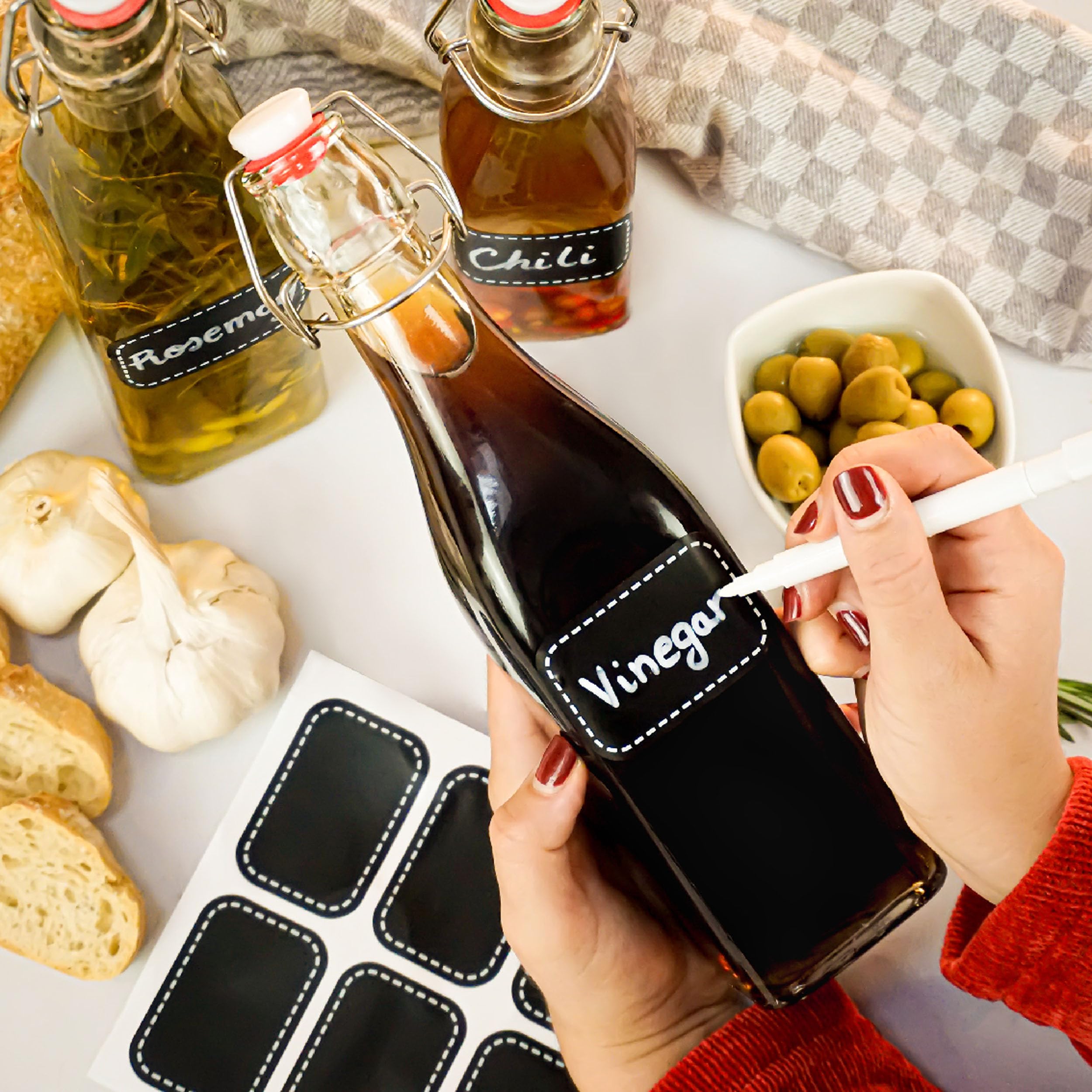 Praknu 6 Bottiglie Vetro 500ml con Tappo Ermetico - 6 Etichette e Penna - 6 Guarnizioni Extra - per Liquore, Olio, Birra & Vino