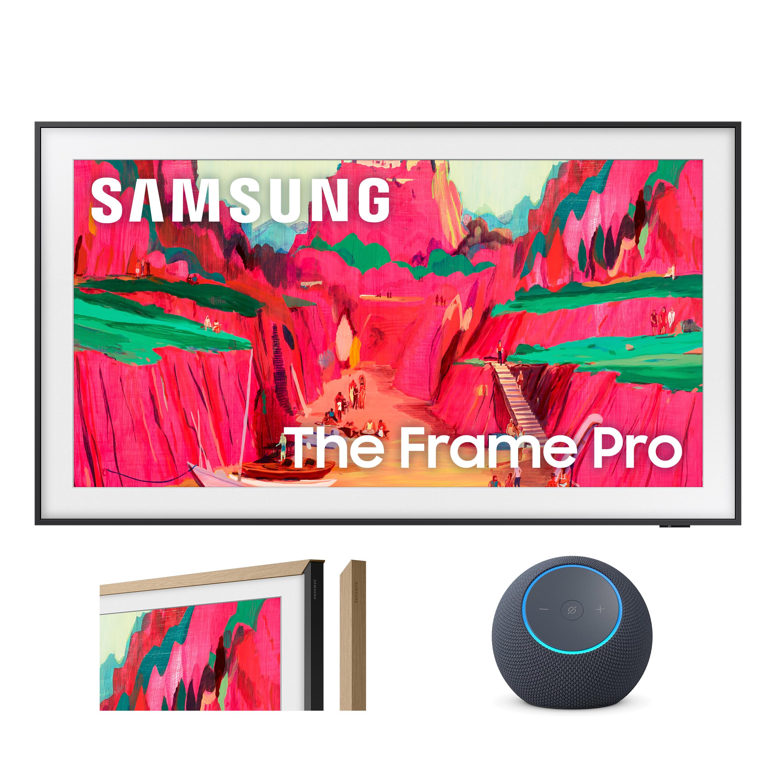 Samsung 85-Inch Class The Frame Pro Smart TV (2025 Model) with Modern Teak Bezel and Amazon Echo Dot Max Bundle