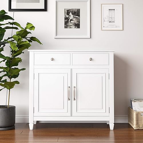 Miniatura 2 de SIMPLIHOME Connaught SOLID WOOD 40 inch Wide Traditional Entryway Storage Cabinet in White, with 2 Drawers, 2 Doors, Adjustable Shelves
