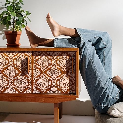 Miniatura 6 de FINGERINSPIRE Plantilla de damasco de 11.8 x 11.8 pulgadas, plantilla de azulejos de flores, plantilla de plástico simétrico con patrón floral,