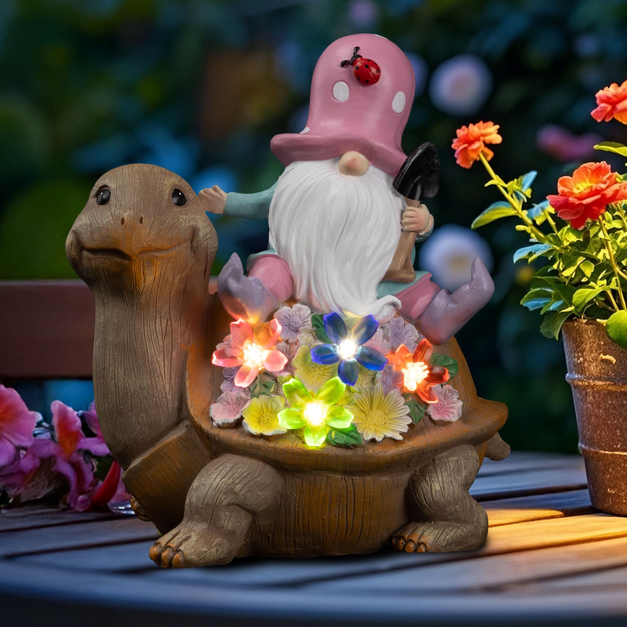 Etlemonde Solar Gnomes Outdoor Turtle Garden Statue for Yard with Outdoor Decorations for Patio Mom Gift