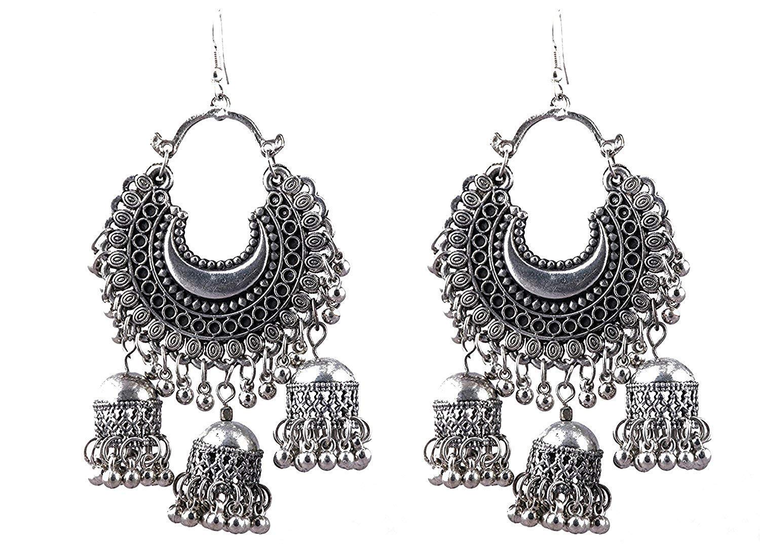 Jewelry Bazar Oxidized Stylish Chandbali Jhumki Hook Earring For Women/Girls (Silver) (B07VV3FZHM) Amazon Price History, Amazon Price Tracker