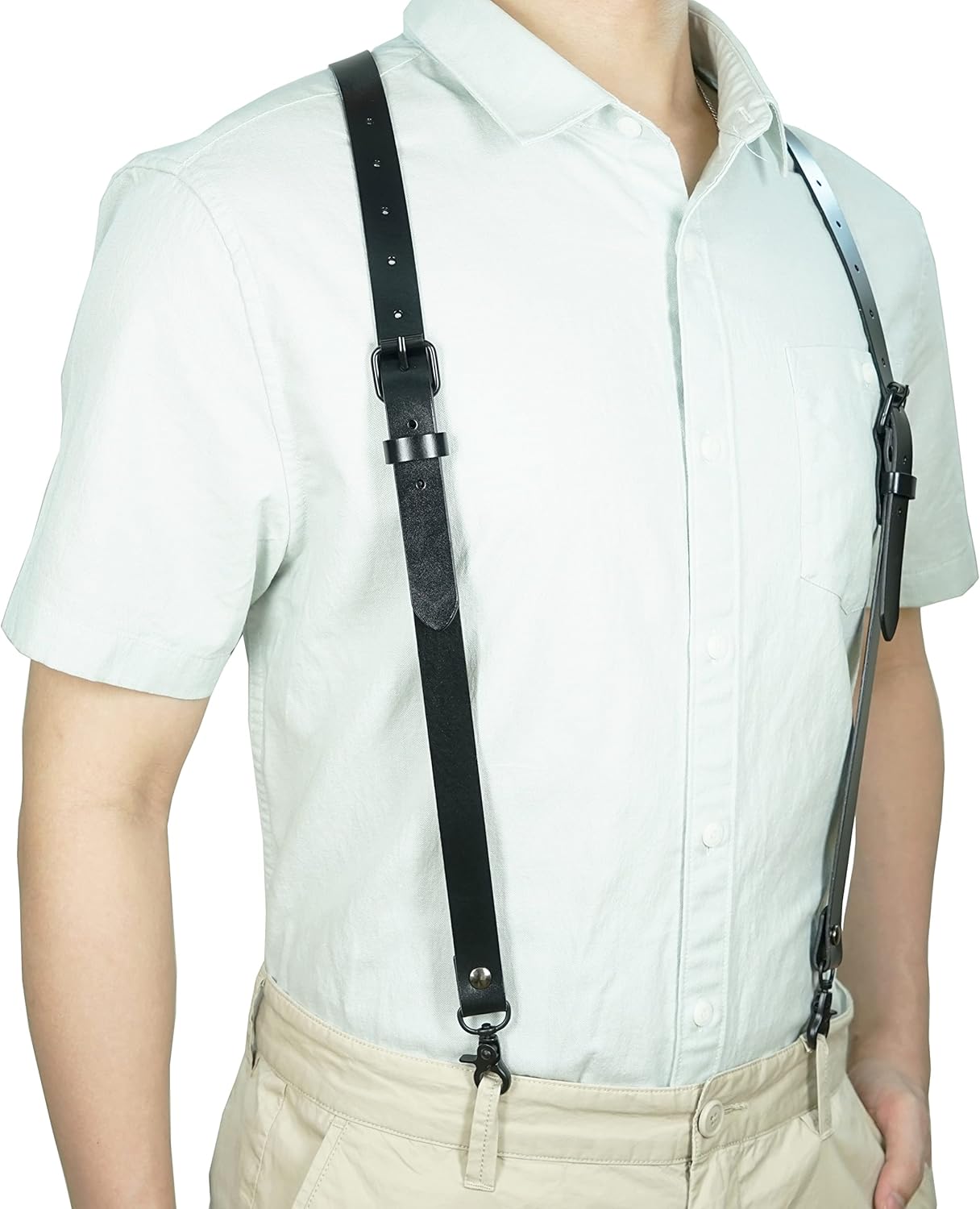 Leather Shoulder Suspenders For Men With Replacable Clips/Trigger Snaps