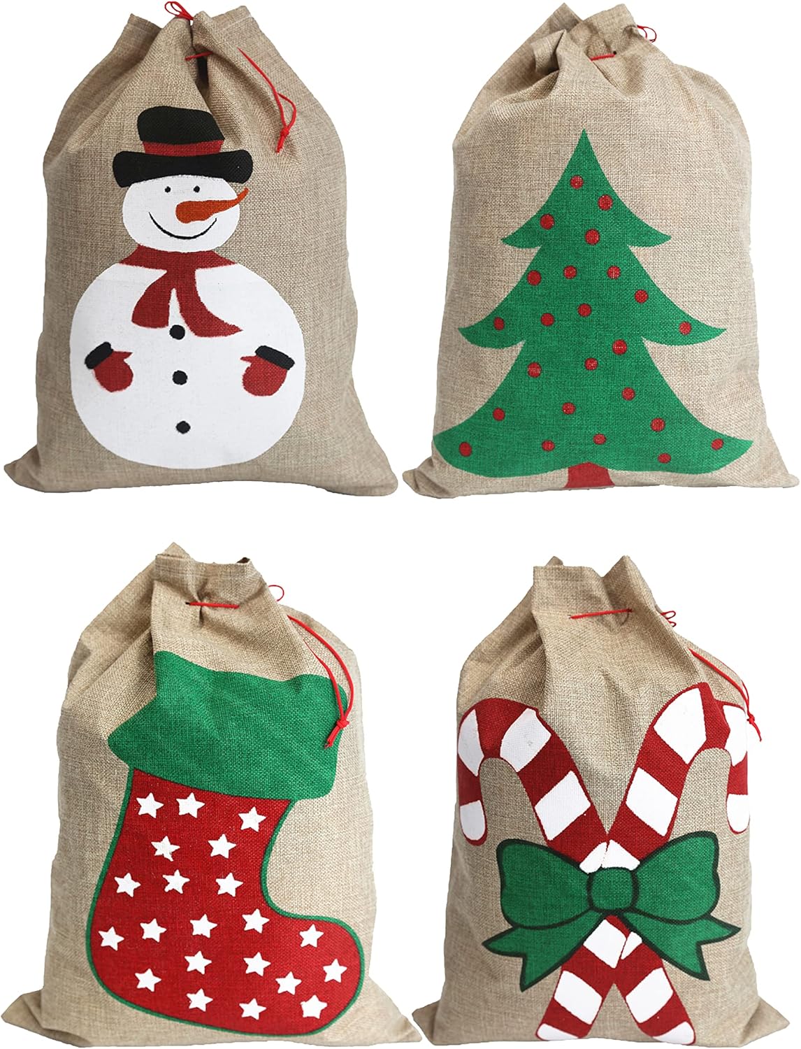 Christmas Sacks (35x50cm Medium Size) – Pack of 4 Drawstring Goody Gift