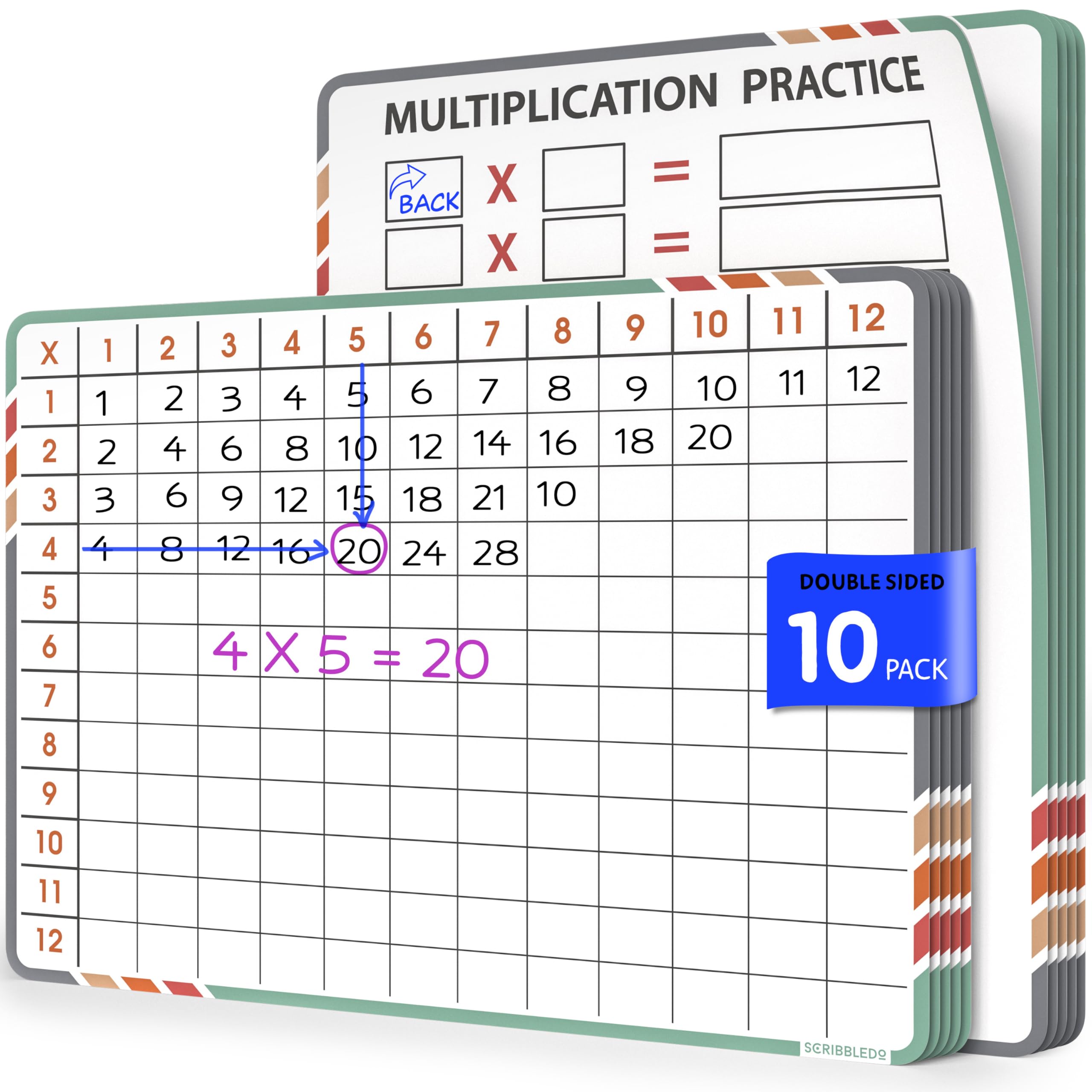 SCRIBBLEDO Multiplication Math 9”x12” Small White Board Dry Erase Sheets Math Manipulatives 3rd Grade Multiplication Times Table Chart Math Supplies Teacher Students Classroom Pack of 10 Sheets