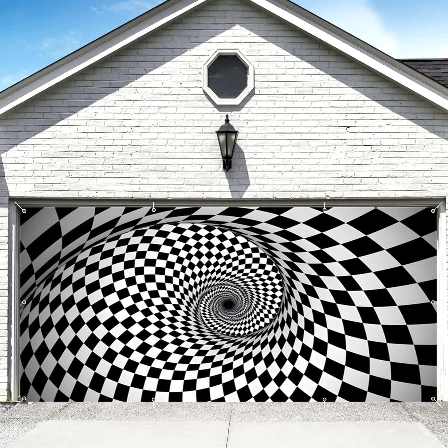Black and White Vortex Garage Door Cover Banner Decorations Backdrop 6x8ft 3D Abstract Spiral Swirl Tunnel Garage Door Outdoor Endless Tunnel Birthday Party Garage Door Banner Decorations