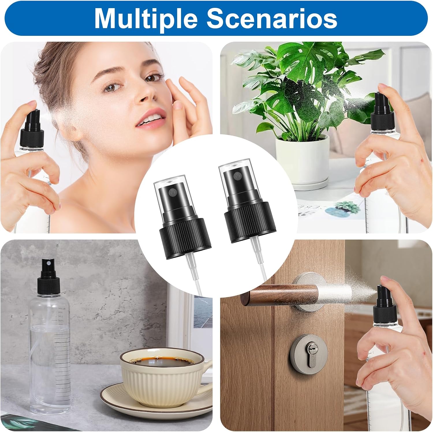 10 Pack Spray Bottle Top, Fine Mist Nozzle with 5.9" Dip Tube, Spray Bottle Nozzle Sprayer Tops Replacement 24/410 Plastic Sprayer Pump for Perfumes Cleaning Solution Essential Oil Bottles Black