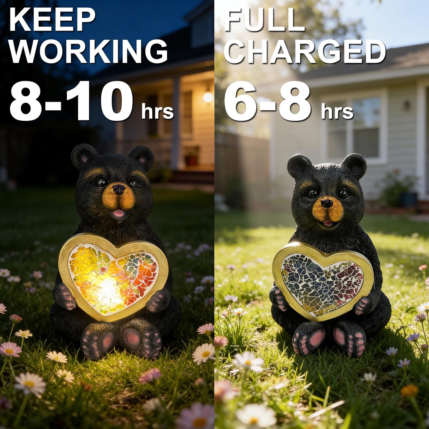 Solar Bear Garden Statues Decor for Outdoor, Black Bear Figurine Lights for Lawn Patio Yard Decoration - Unique Christmas Housewarming Gift for Grandma Wowen Mom