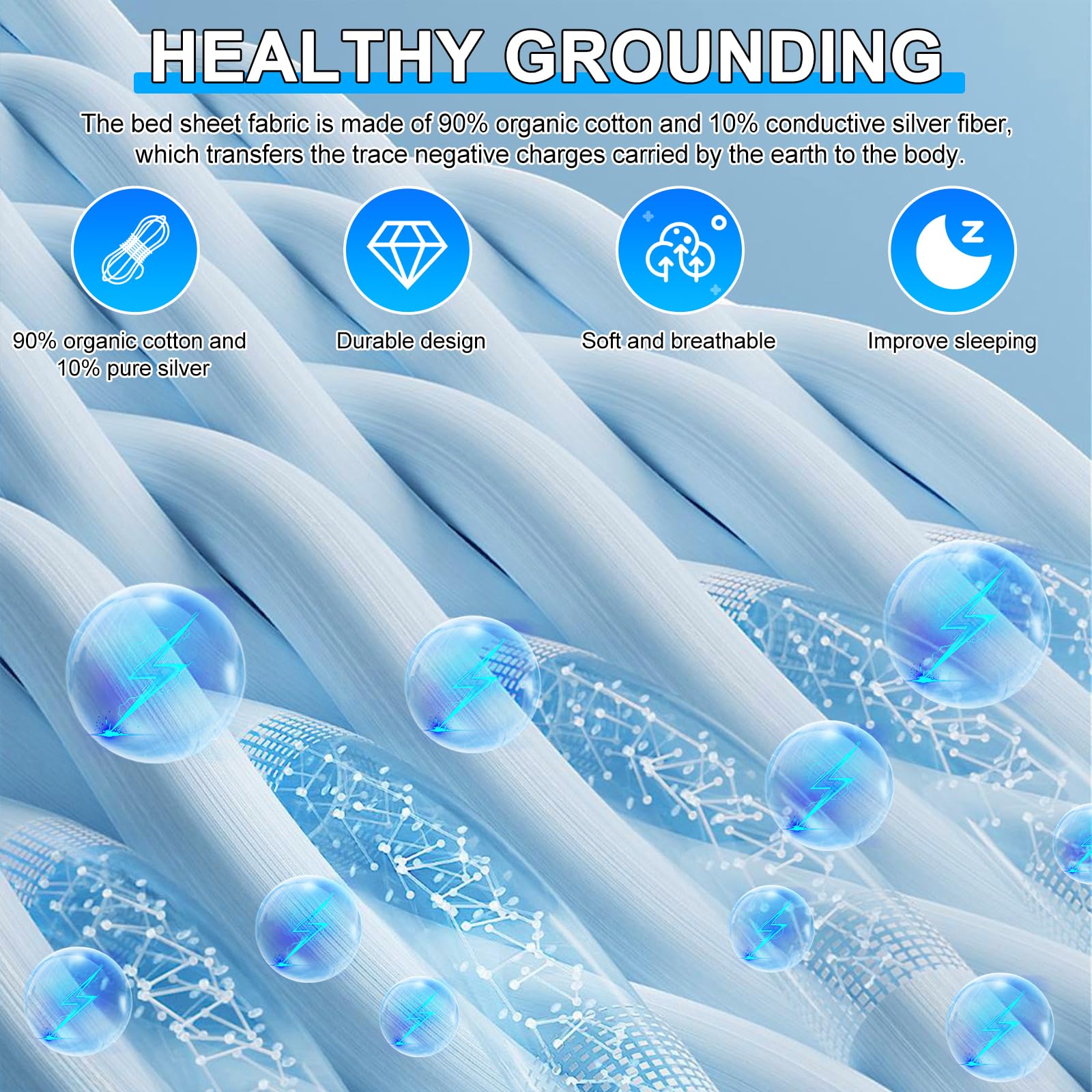 panthem Universelle Erdungsbettlaken Erdungsmatte für Bett - Bio-Baumwolle mit Silberfaser für Besseren Schlaf, 265x60 cm Erdungslaken Erdung-Bettlaken Grounding Bed Sheet Mat (Weiß)