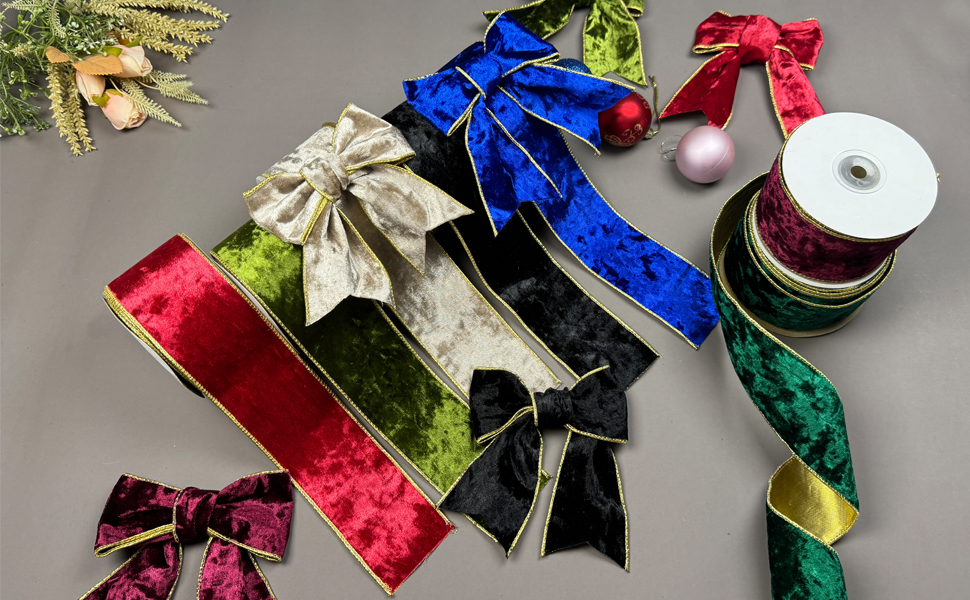 Uxcell Velvet Wired Ribbon, Velvety Gold Crushed Ribbons Single Faced For Craft Bow Wreaths Chrismas Tree Decorations Light Champagne