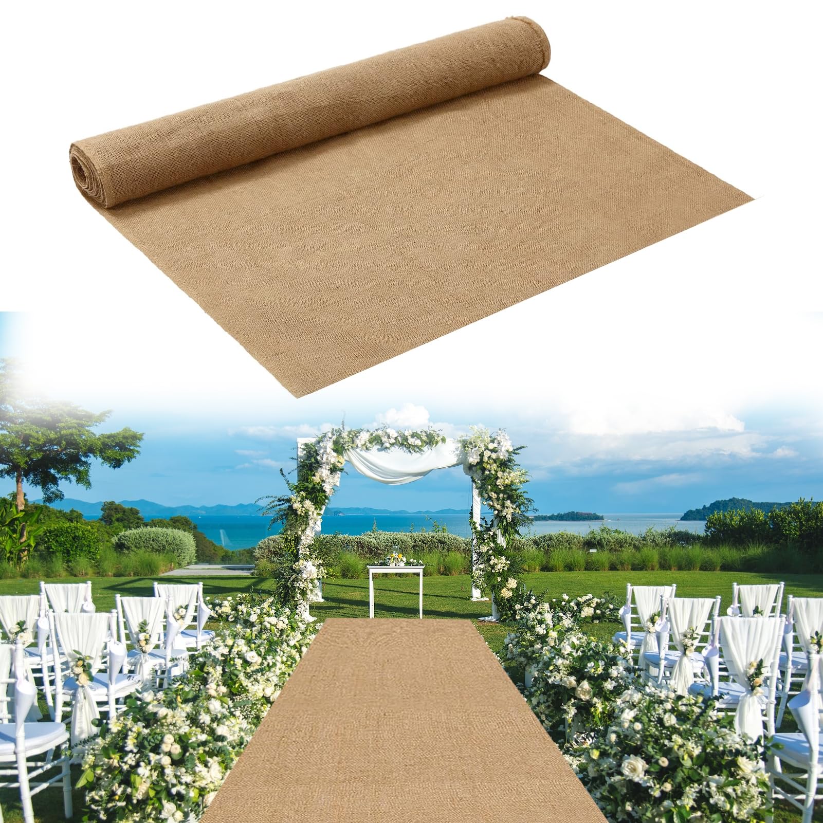 SK Studio Tapis de Mariage, 1 x 15 m Tapis de Passage en Toile de Jute pour Fête église Mariage Cérémonie