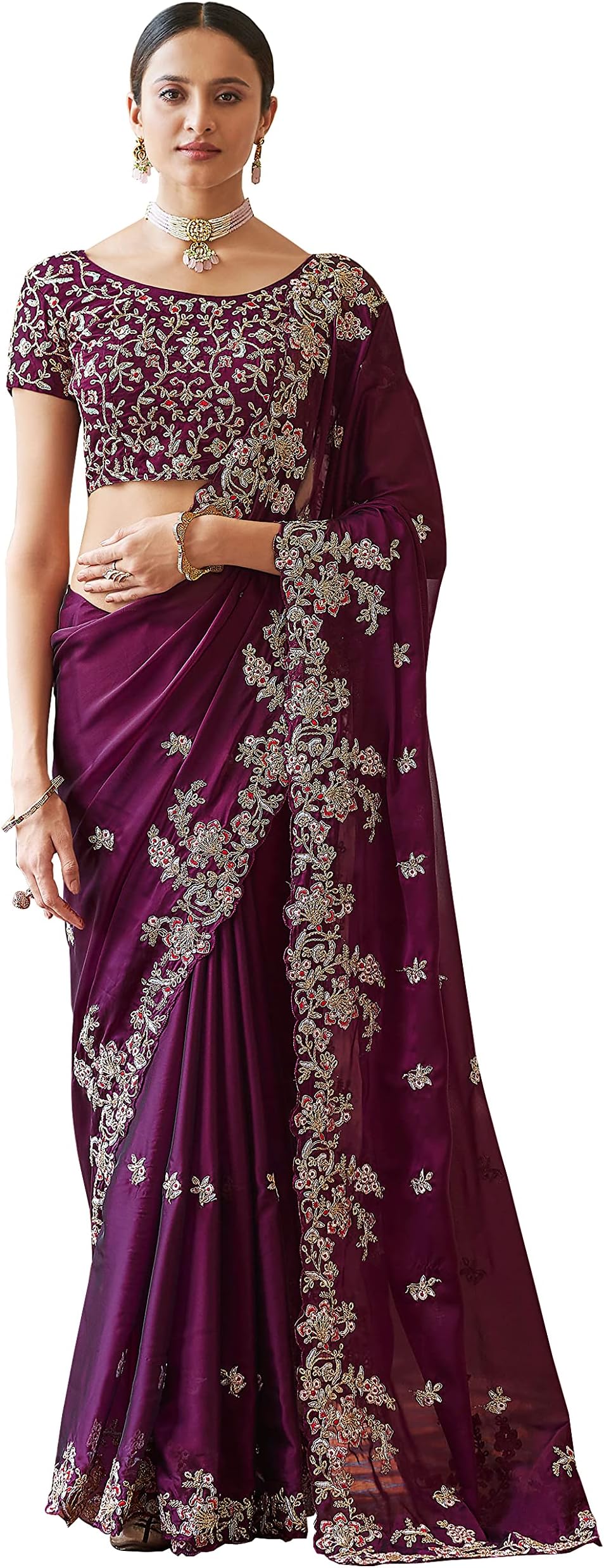 Vaidehi FashionWomen's Embroidery Work Rangoli Silk Saree With Unstiched Blouse Piece