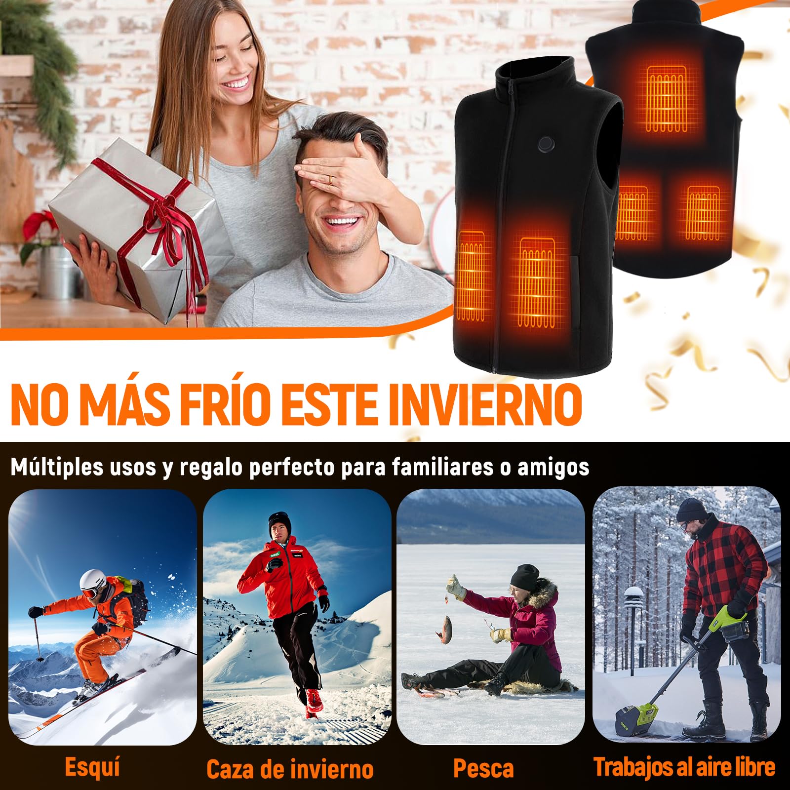 Chaleco Calefactable Mujer: 3 Temperatura Ajustable con 5 Zonas Calefactables, Chaleco Térmico Mujer Equipado con Batería USB de 10000 mAh, Ideal para Acampar Actividades al Aire Libre