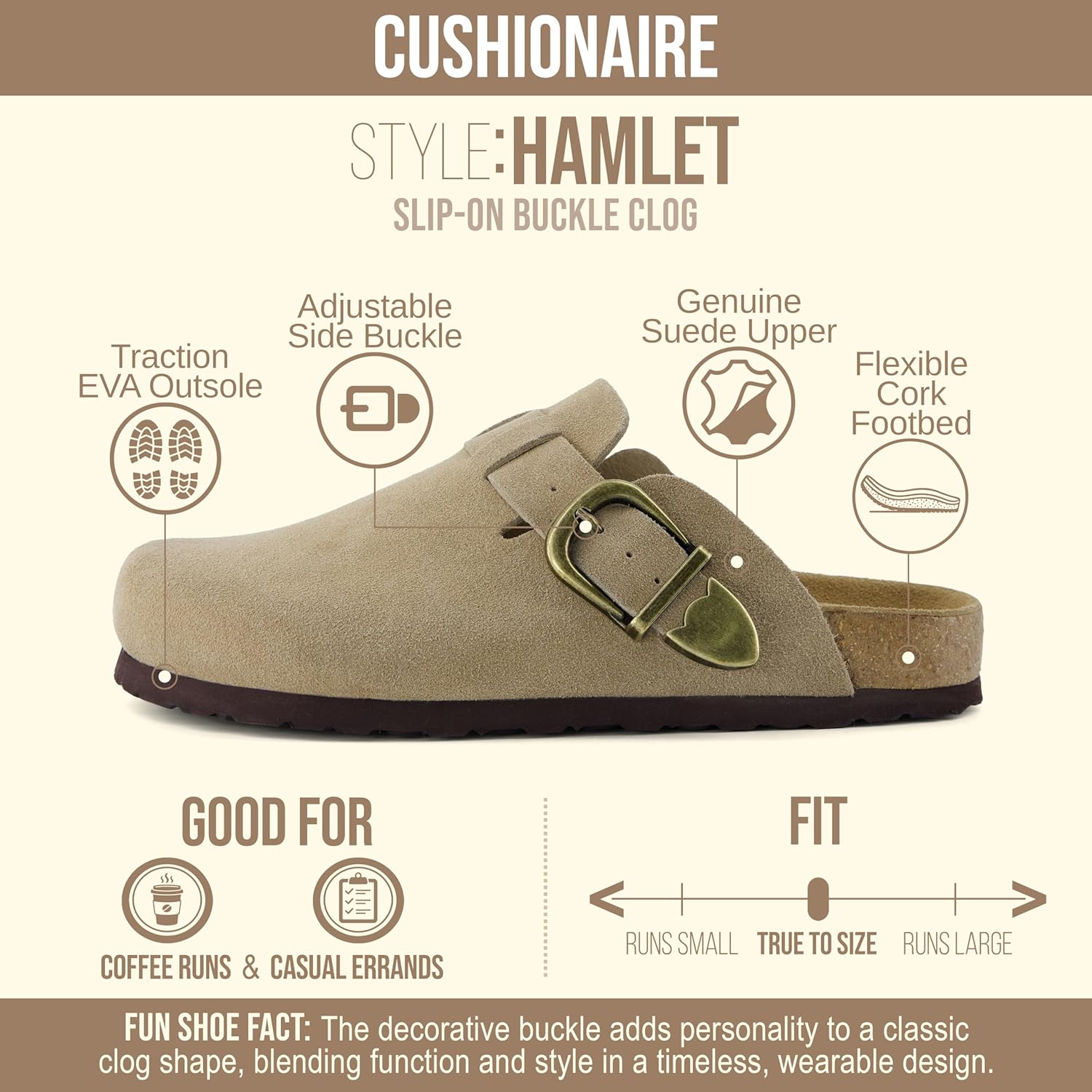 CUSHIONAIRE Hamlet Genuine Leather Suede Clogs for Women, Slip On Shoes with Detailed Metal Buckle Strap and Memory Foam Footbed - Image 4