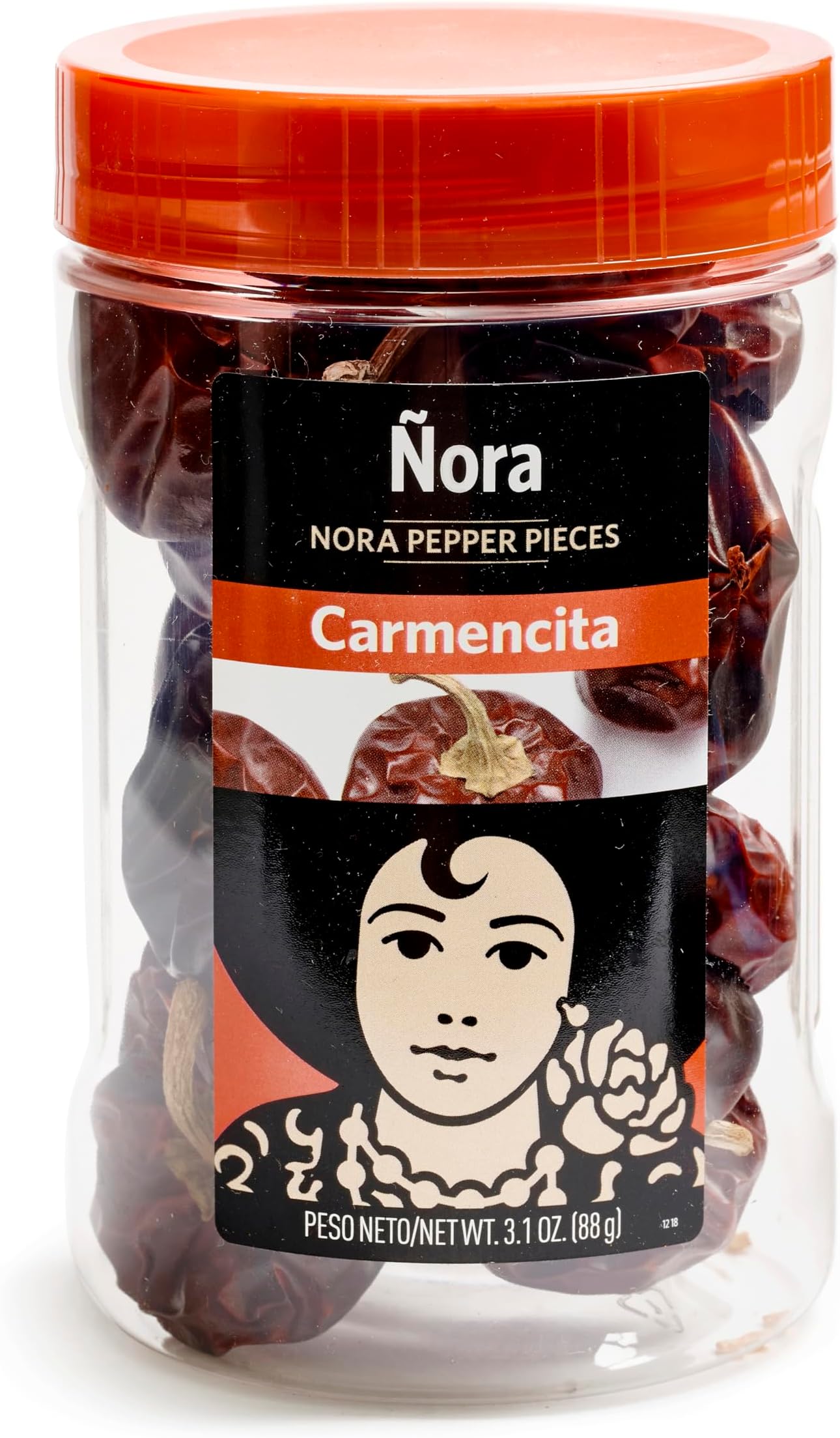 Carmencita. Dried Nora Peppers pieces. Whole Nora Peppers. 88g (3.1oz)