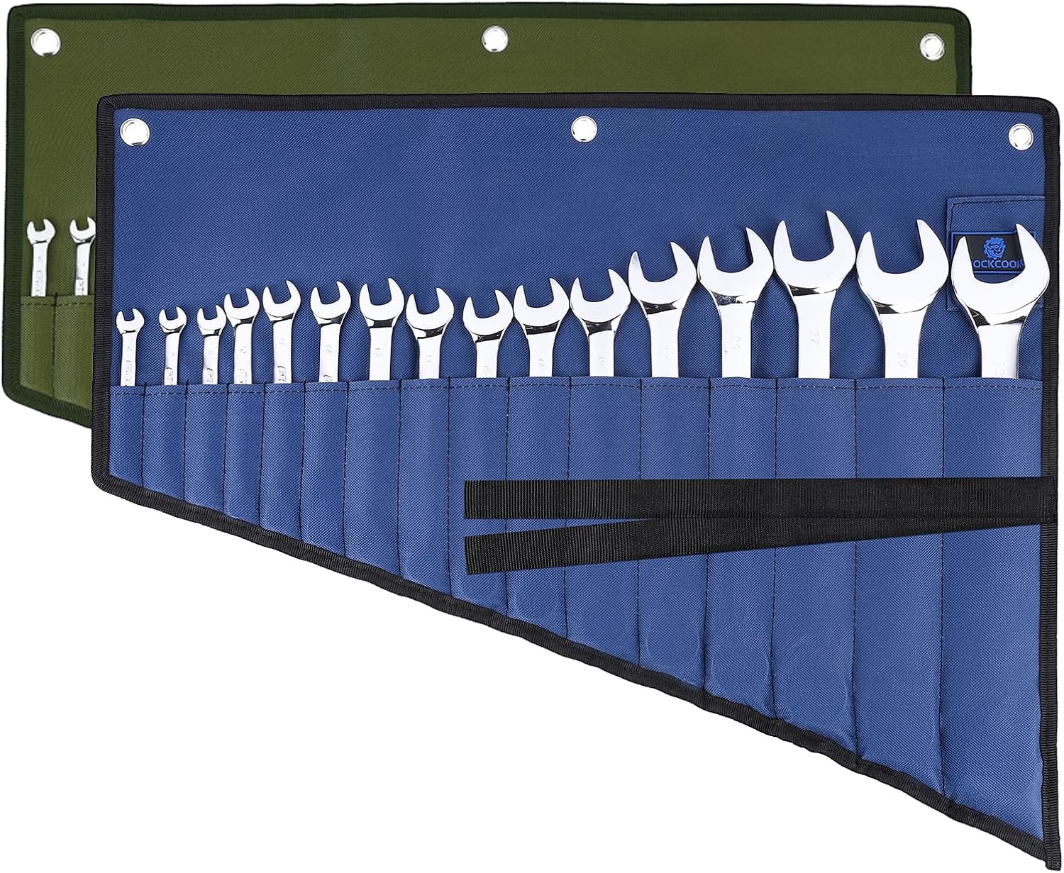 16 Pockets Wrench Roll Organizer (Blue+Green)