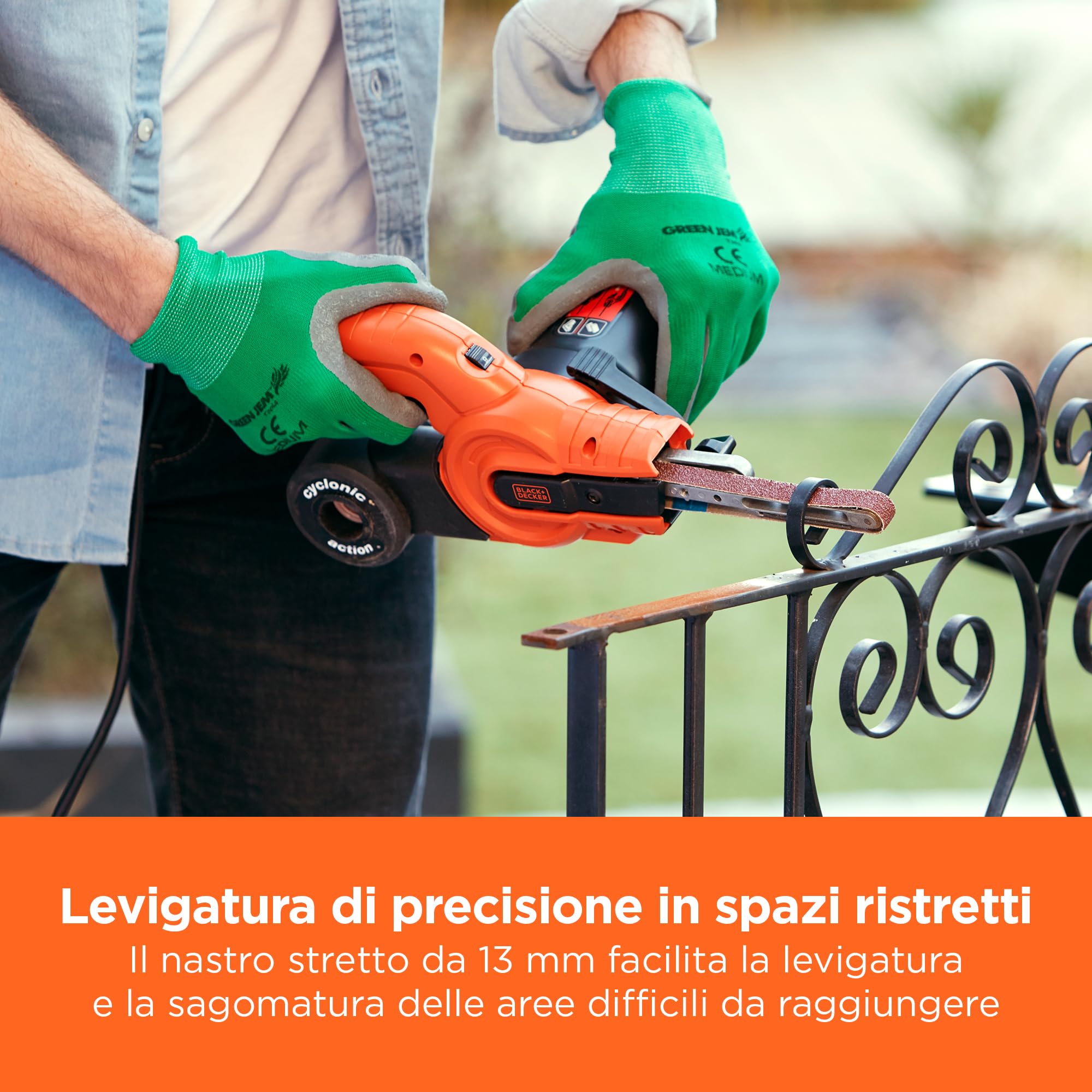 BLACK+DECKER 350W, lima a nastro da 13 mm con 3 nastri abrasivi e sistema di raccolta della polvere, KA900E-QS