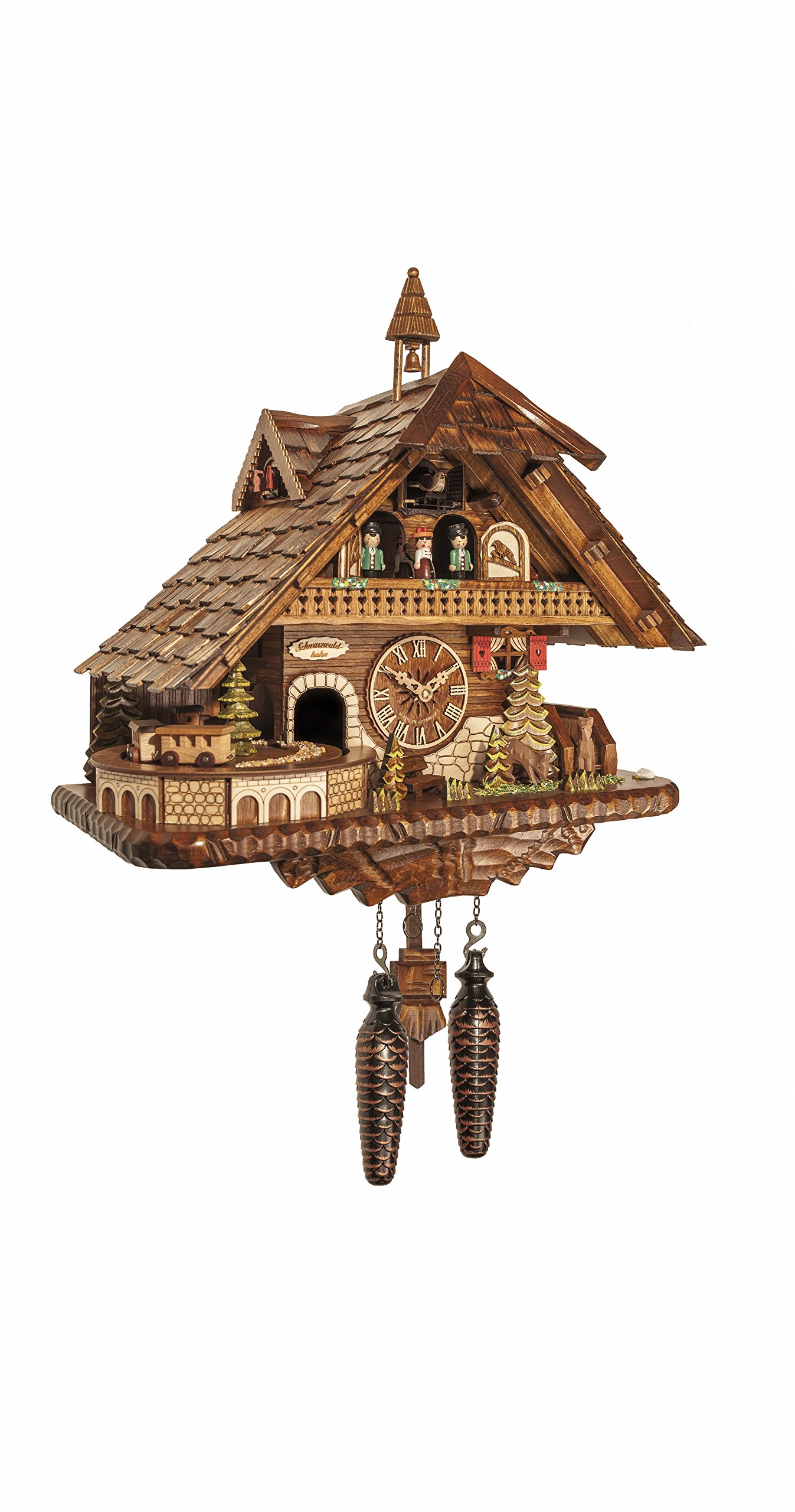 Quartz Cuckoo Clock big Black forest house with music, dancers and moving train EN 45110 QMT