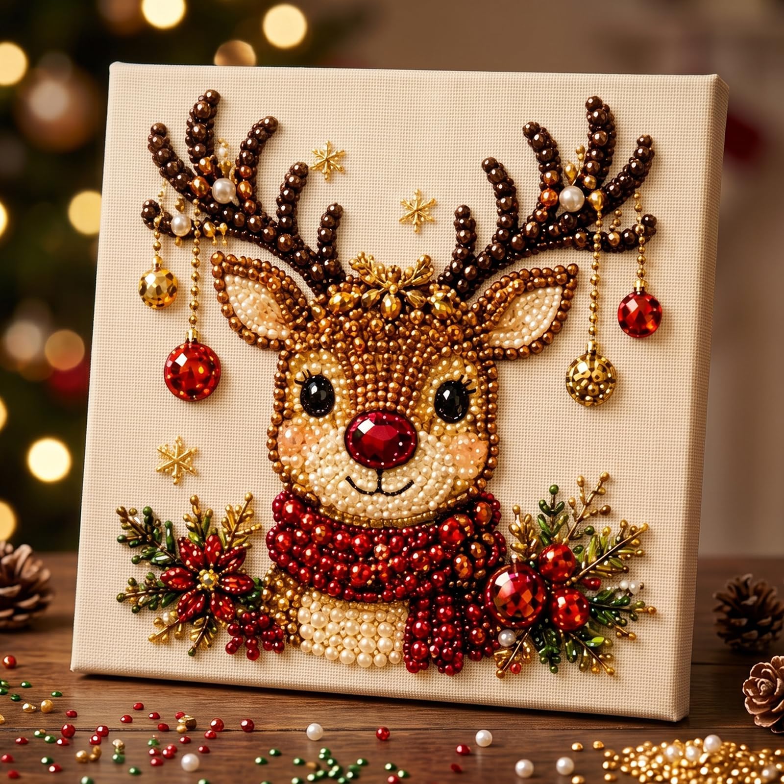 Diamond Painting Weihnachten 20 x 20 cm DIY Bastelset (Rentier) | Diamantmalerei‑Set mit Weihnachtsmotiv – ein herzerwärmendes Geschenk für Bastelfans, Kinder und Freunde
