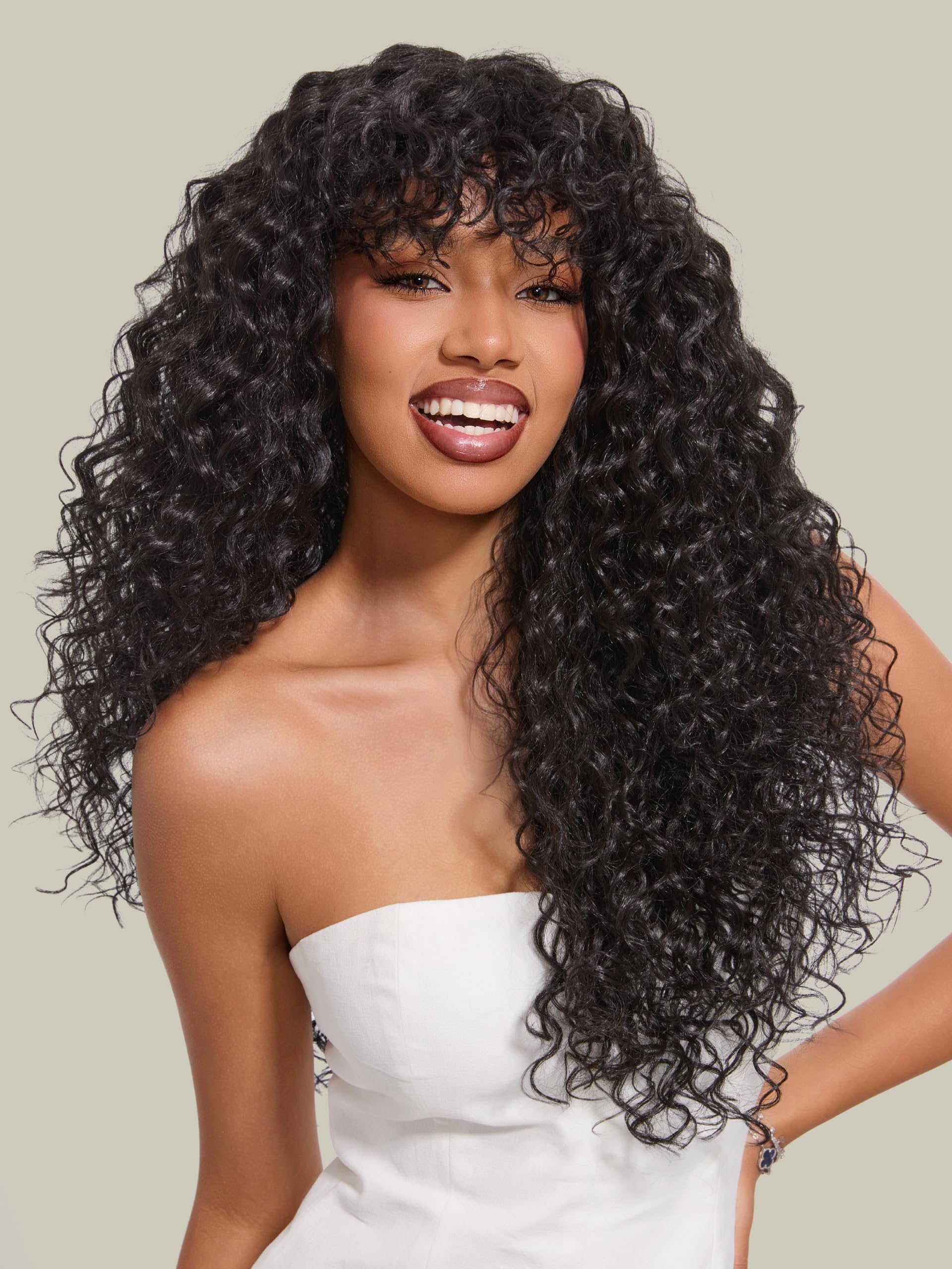 Human hair blend black curly wave wig The Stylist Human Hair Blend Pre Plucked 13x6 Invisible HD  main image 3