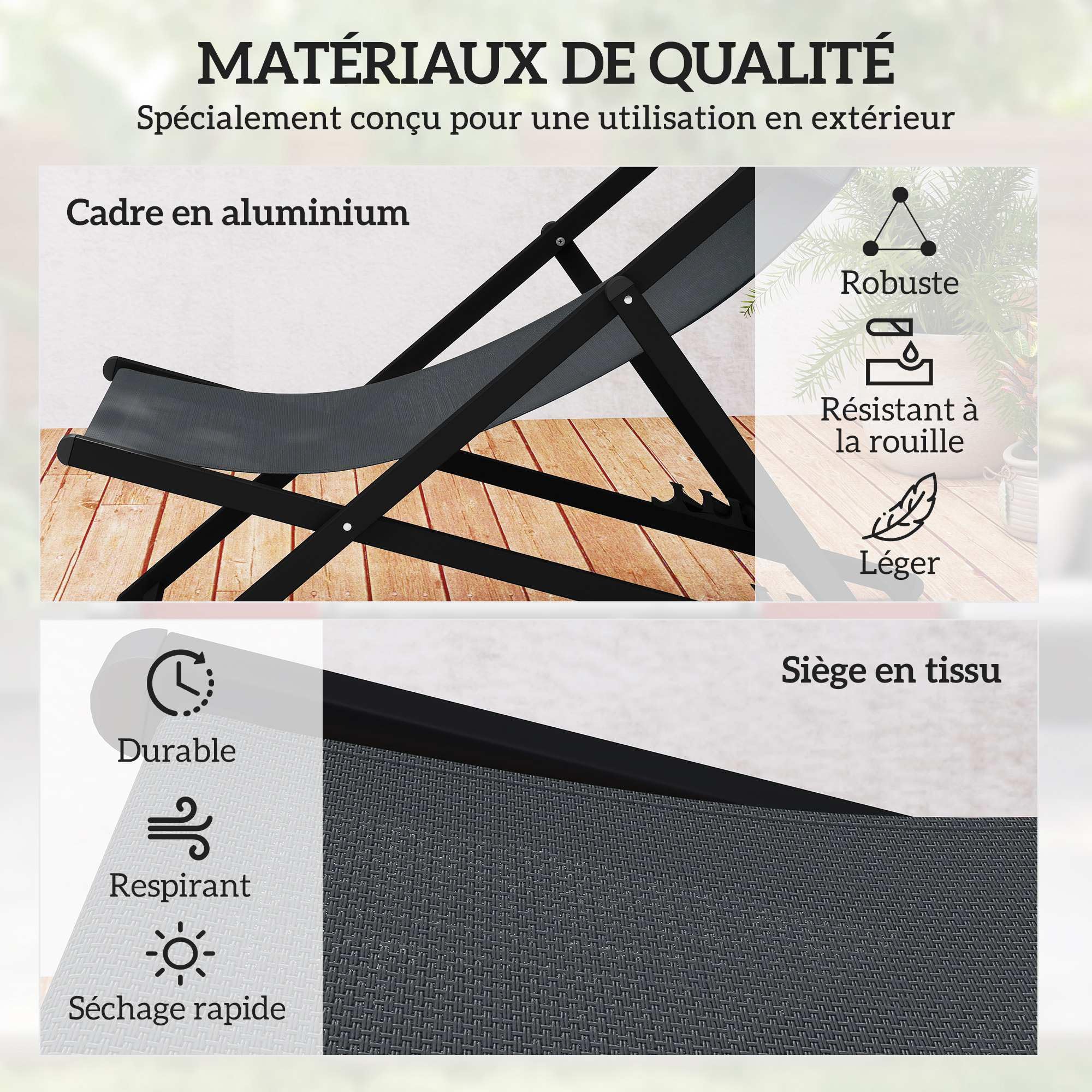 Outsunny Lot de 2 Bain de Soleil, Chaise Longue Pliante avec appuie-tête en textilène, transat Jardin extérieur inclinable de Plage Camping Piscine terrasse, 60 x 100 x 85 cm, Gris foncé