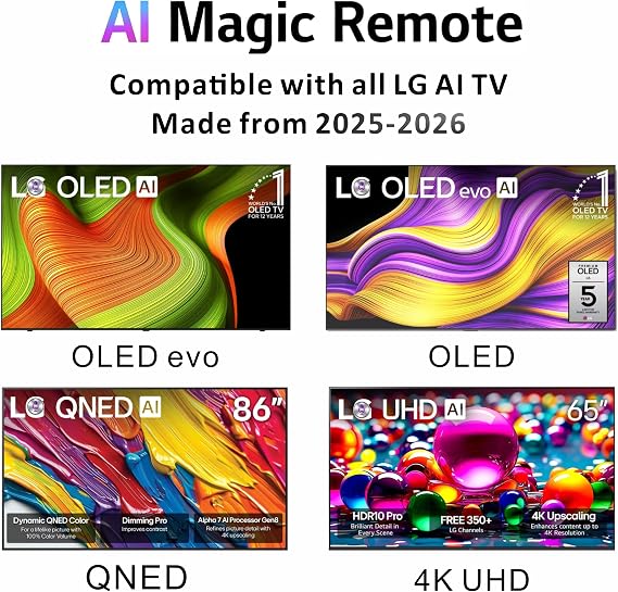 Replacement for LG Remote 2025 with AI, for LG Magic TV Remote Control, Pointer, Alexa Voice, Bluetooth, MR25GA, MR25GN, AKB76046603, C5, B5, G5, M5 Series,