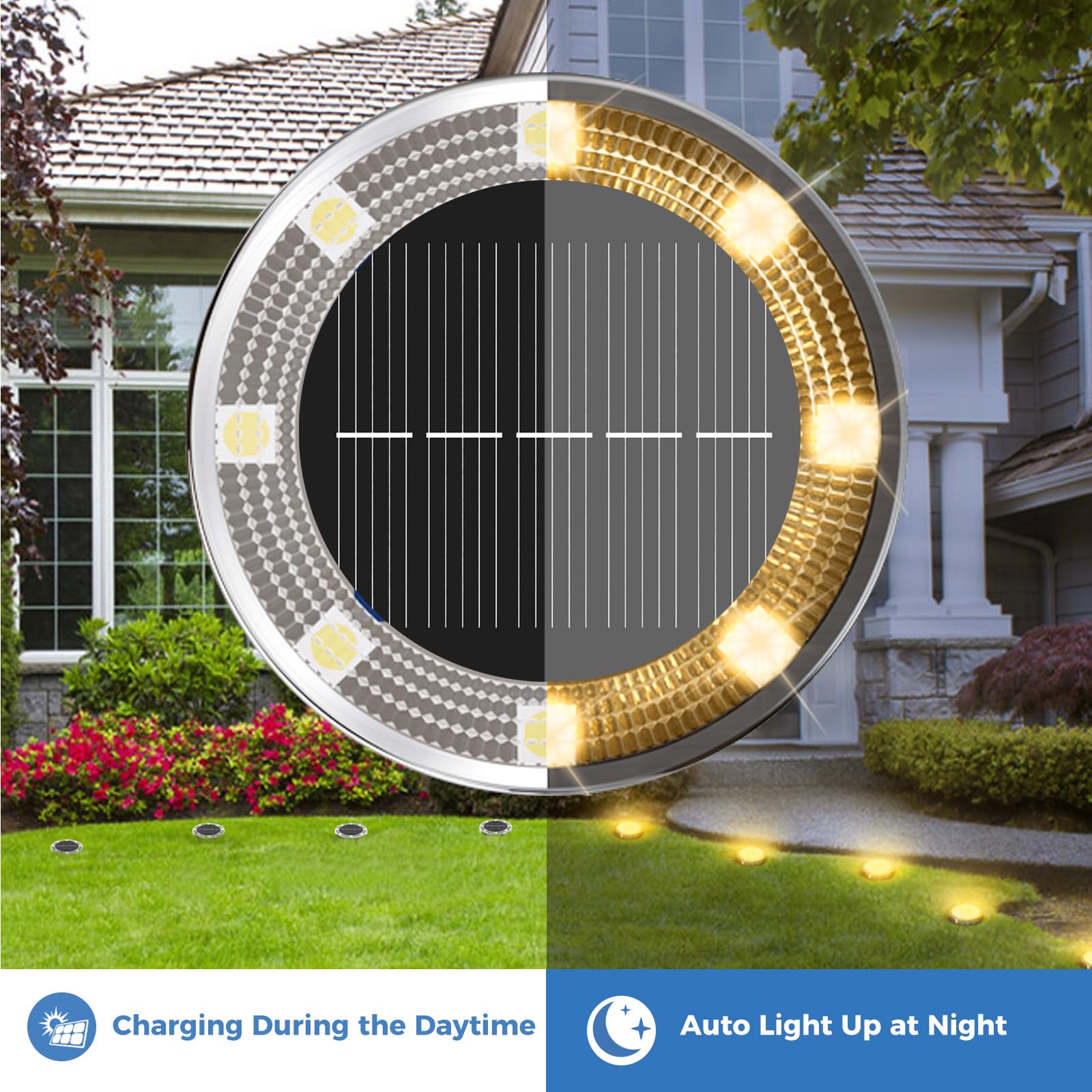 Marca: Peasur Peasur 12 Paquetes Luces Solares LED Exterior Jardin Suelo,8 LED Luz Solar Exterior Jardin, IP65 Impermeable Luces Solares para Patio, Camino, Césped, Blanco Cálido in use