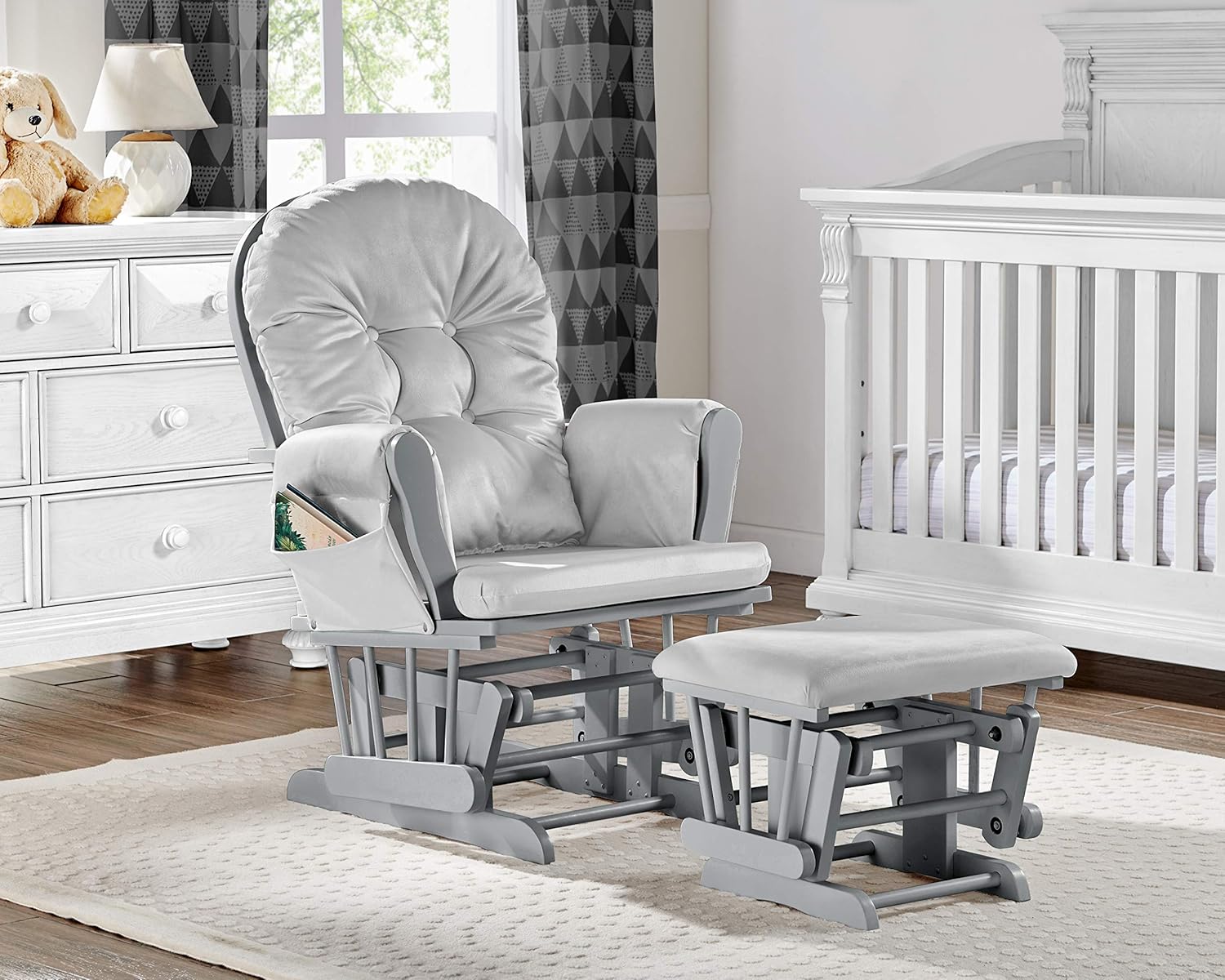 GOWE Mason Glider and Ottoman Gray Wood and Light Gray Fabric