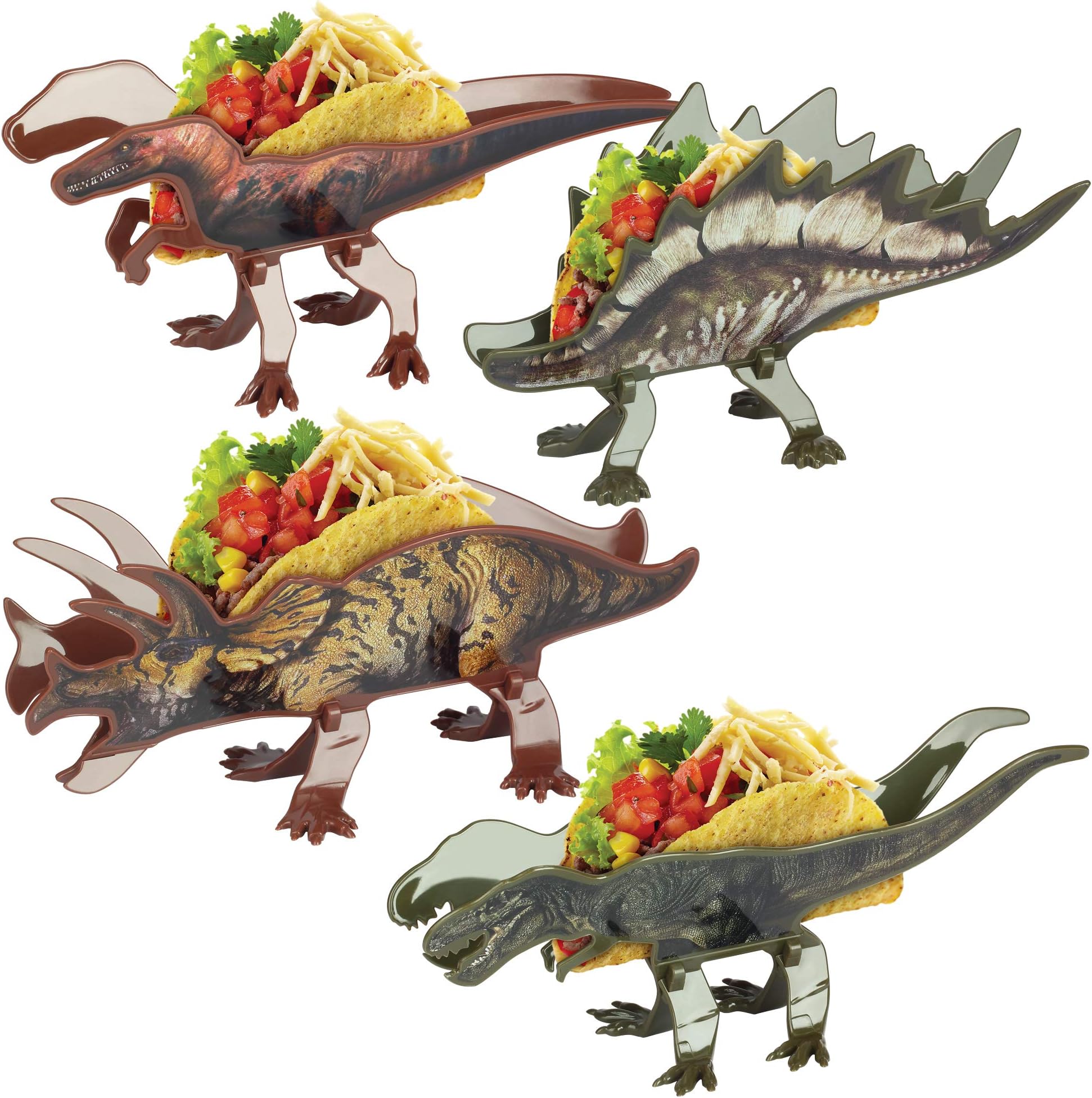FunwaresDinosaur Taco Holders, Set of 4 Dino Taco Stands Feeds The Whole Family and Fold Flat for Compact Storage
