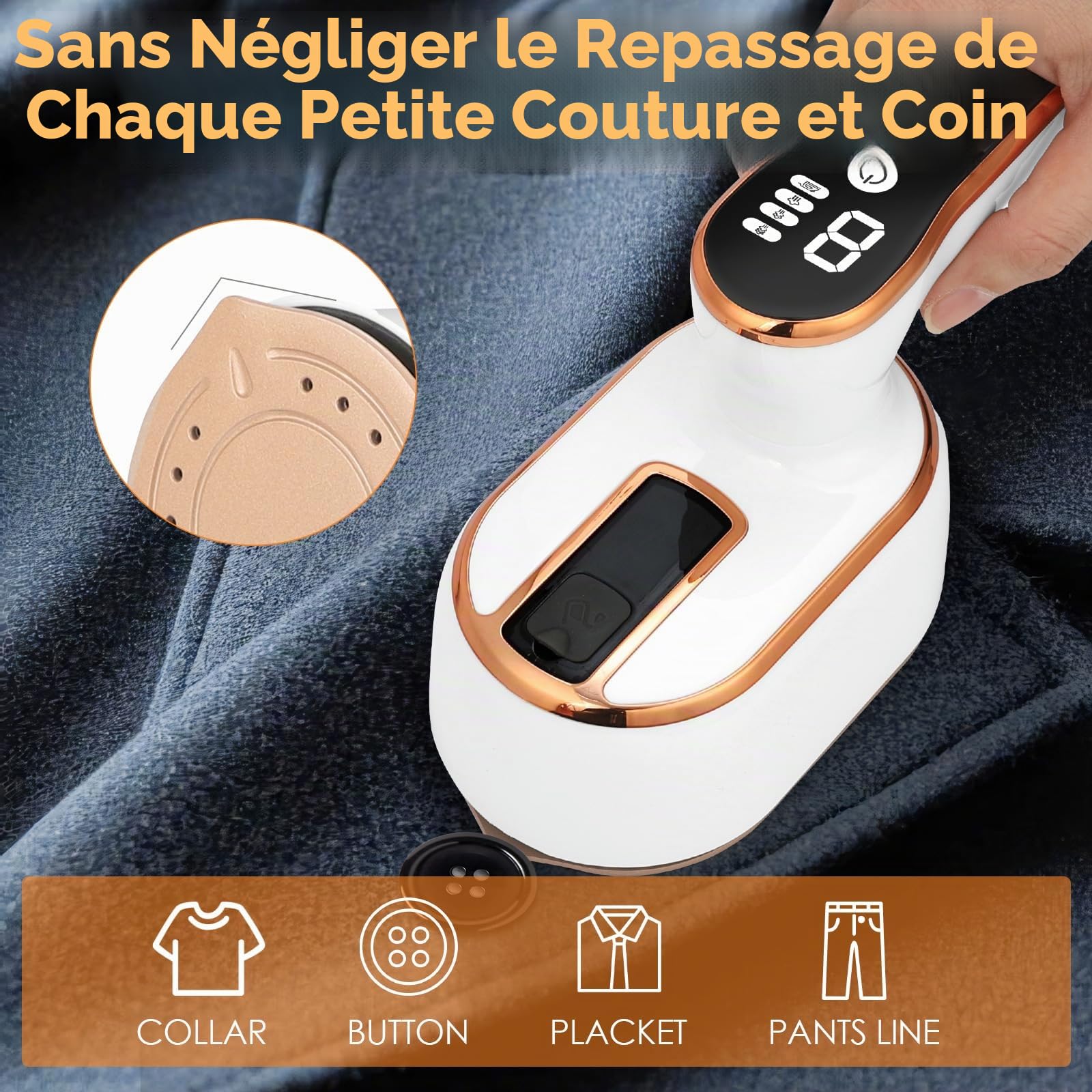 Mini Fer À Repasser De Voyage 1190 W, Petit Fer À Repasser Voyage Portable Pliable avec Affichage LED et Vapeur à 4 Niveaux, Mini fer a Repasser Couture pour Les Voyages et la Maison