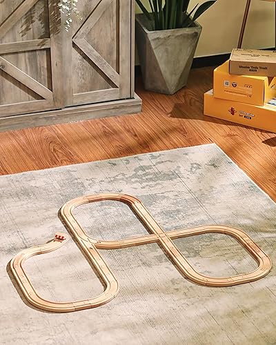 Miniatura 3 de SainSmart Jr. Pista de tren de madera, 52 piezas, expansión de pista compatible con todas las principales marcas de tren de juguete para niños