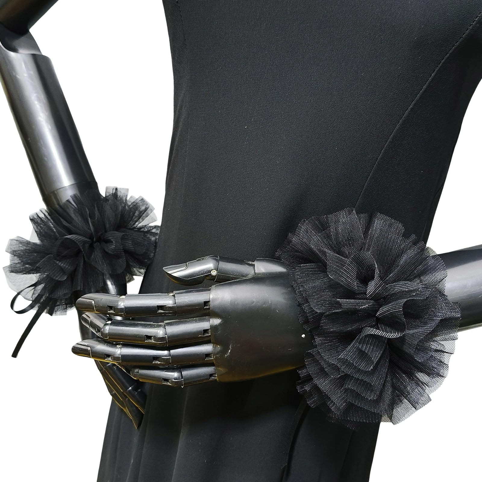 Yuxita Women's Black Bracelet Elizabethan Mesh Neck Ruff Detachable Ruffle Collar And Wrist Cuffs For Medieval Costume And Historical Reenactments