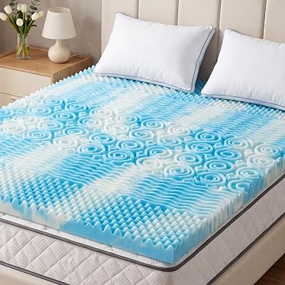 DUMOS Twin 3 Inch Gel Memory Foam Mattress Topper with 5-Zone Support, Cooling Infused Pressure Relief Pad for Back & Hip Pain, Portable Soft Bed Topper for Dorm, RV, Camping, Blue