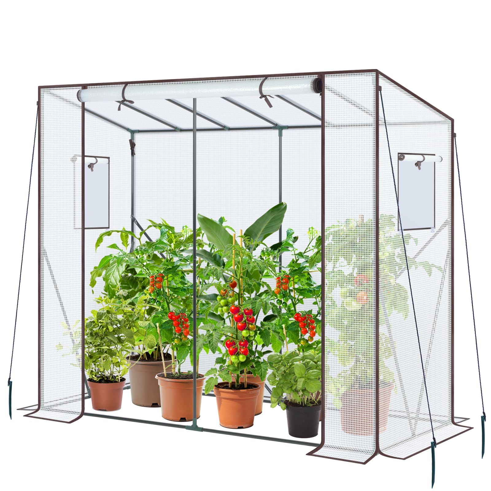 Ohuhu Tomaten Gewächshaus Foliengewächshaus mit PVC-Abdeckung und Fernster, Begehbarer Gewächshaus 200x77x170 cm Gewächshaus Klein Winterfest Tomatenhaus für Optimales Pflanzenwachstum