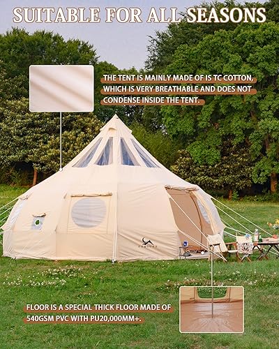 Miniatura 5 de TOMOUNT Tienda de campaña de lona con lluvia con estufa Jack Bell Tienda Yurt Glamping con techo transparente de TPU para camping familiar