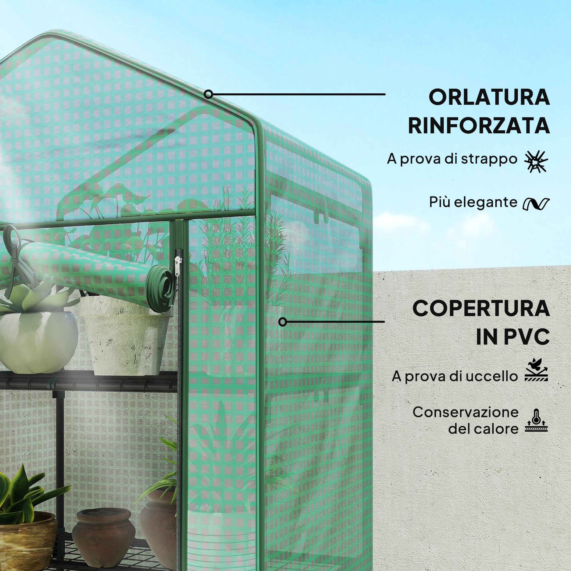 Outsunny Serra da Balcone a 5 Livelli con Porta Avvolgibile, Serra per Orto con Struttura in Acciaio e Copertura PE, per Piante Orto Verdure Fiori Frutta, 69x49x193 cm, Verde