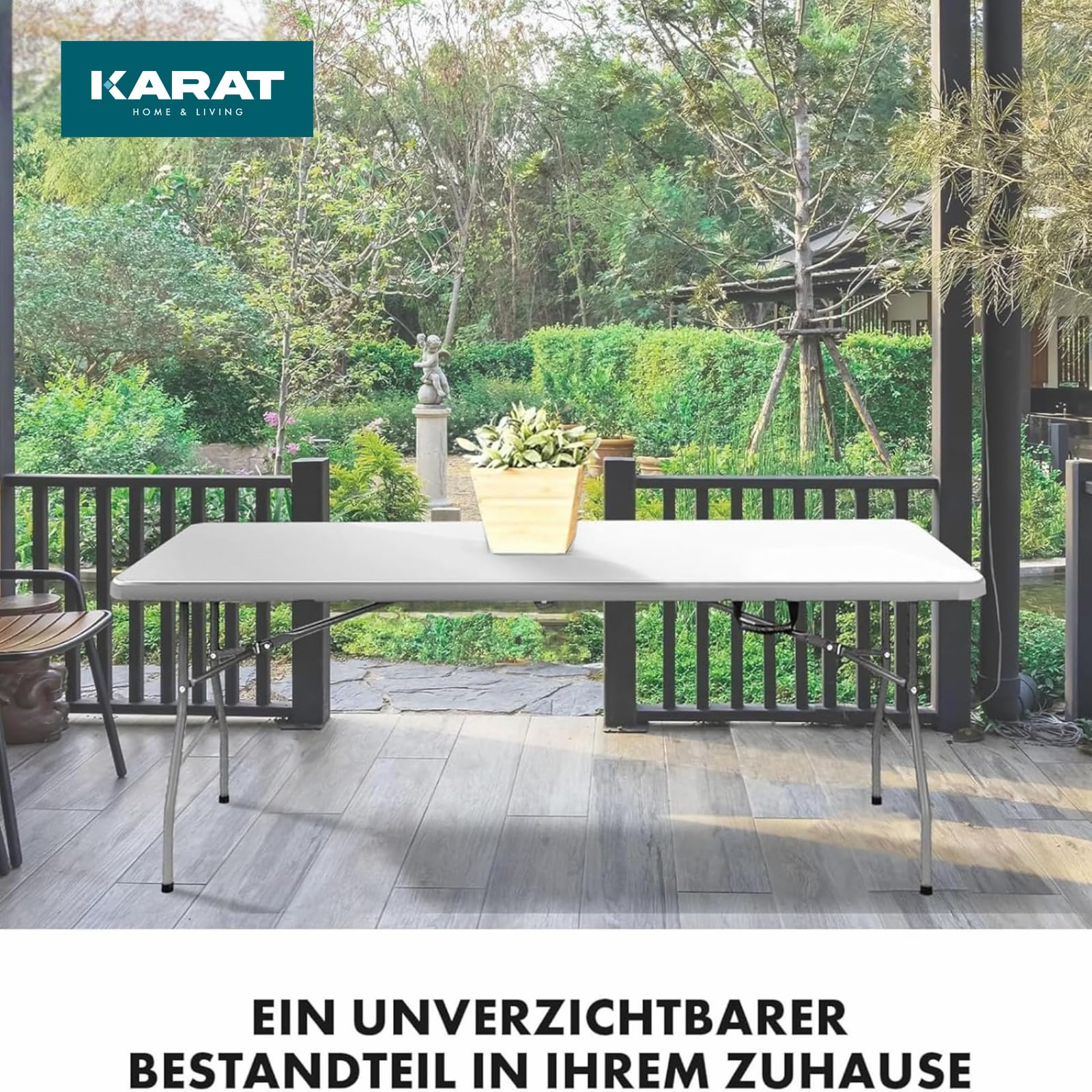 KARAT - Mesa de jardín plegable de plástico 180 x 75 cm - Mesa buffet con asa - Mesa plegable para jardín, terraza y balcón - Mesa de camping para 6 personas (Akita)
