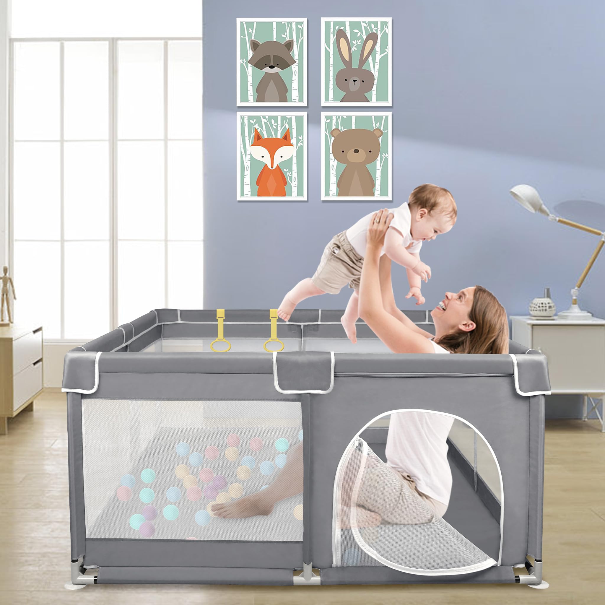 Aufun Box per bambini, in tessuto Oxford 300D, con rete traspirante, chiusura lampo (grigio scuro, 127 x 127 x 68 cm)