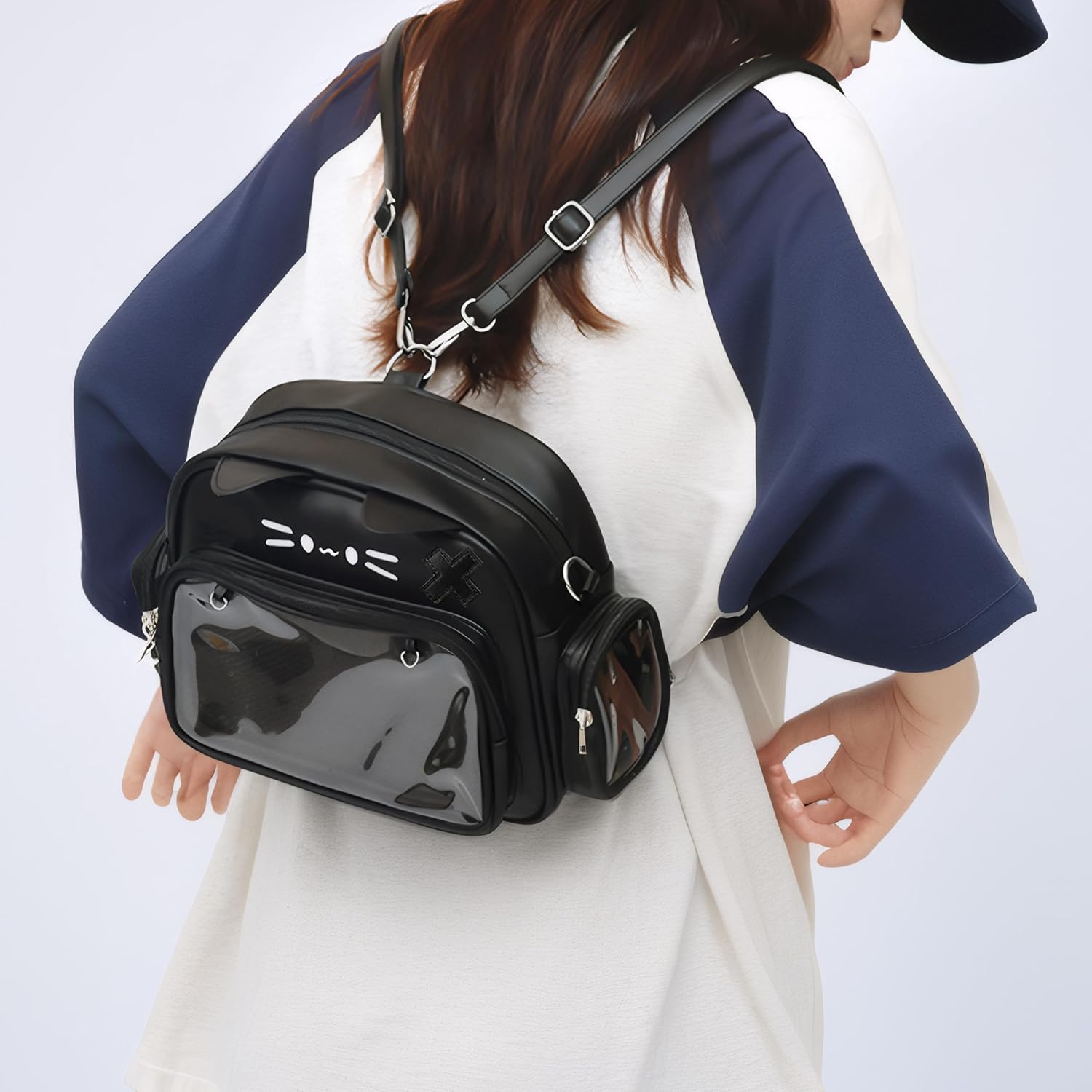Kawaii Ita Bag Cat Backpack Y2k Girl Japanese School Bag Anime Shoulder Crossbody with Pin Display (Black) - Image 9