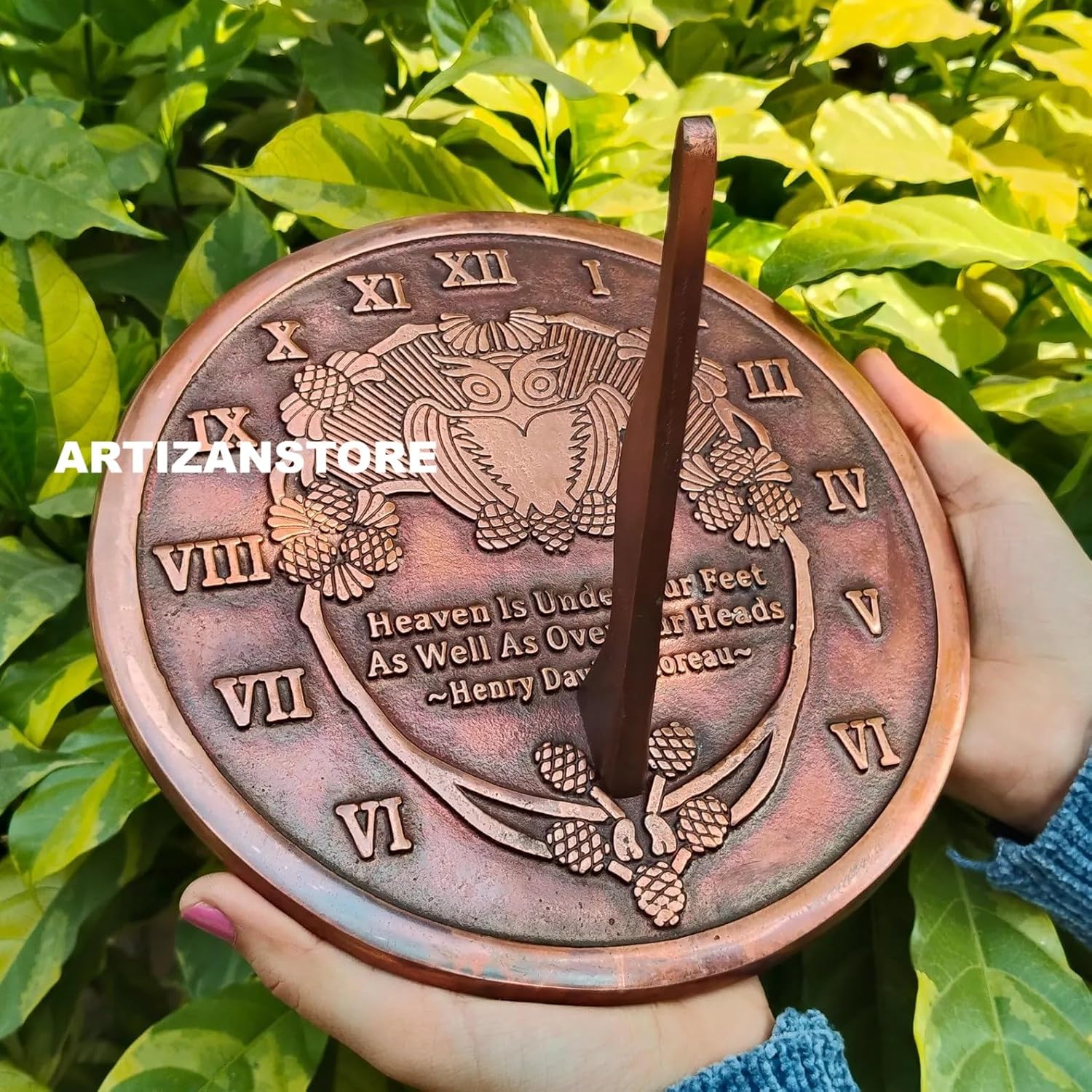 Brass Thoreau Garden Sundial, Cast Iron with Verdigris Finish