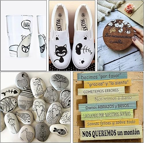 Miniatura 4 de Rotuladores negros de pintura  Paquete de 6 marcadores permanentes acrílicos negros, 0.028 in de punta extrafina para proyectos de arte, dibujo,