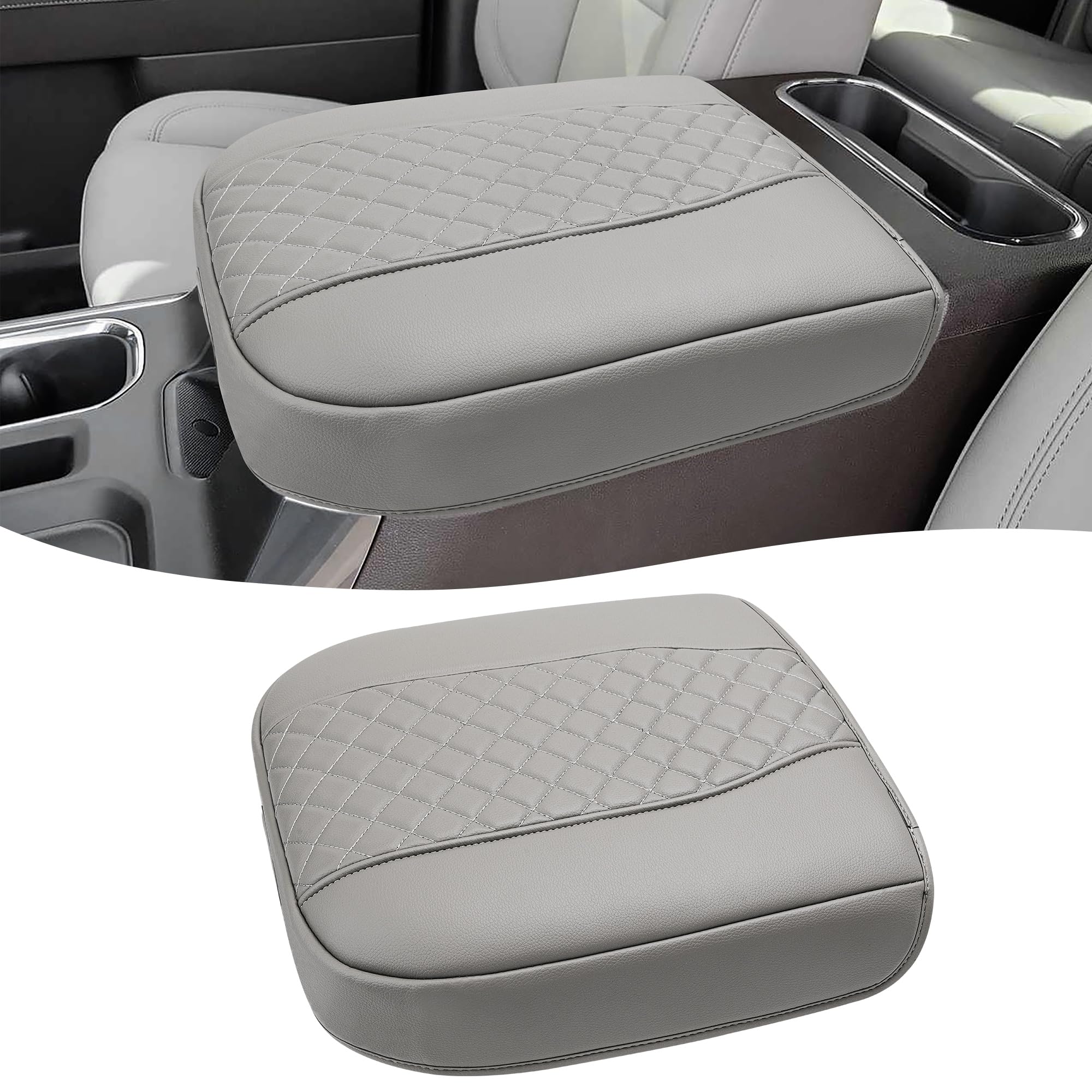 Center Console Cover for Chevy Silverado & GMC Sierra 2019-2025, Tahoe & Suburban & Yukon 2021-2025, Vinyl Car Armrest Protector, Floor Console Bucket Seat Only, Anti-Scratch, Gideon Gray