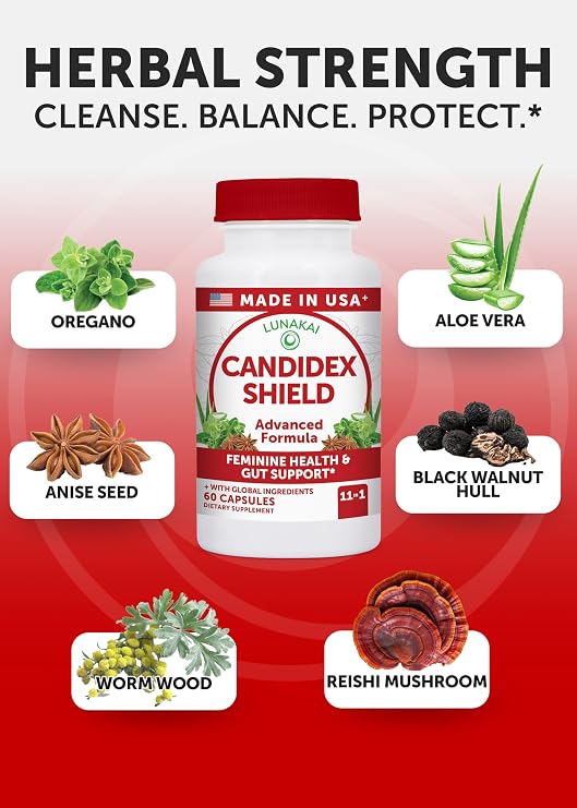 Lunakai USA Made Candida Cleanse Supplement for Women & Men, 60 Capsules