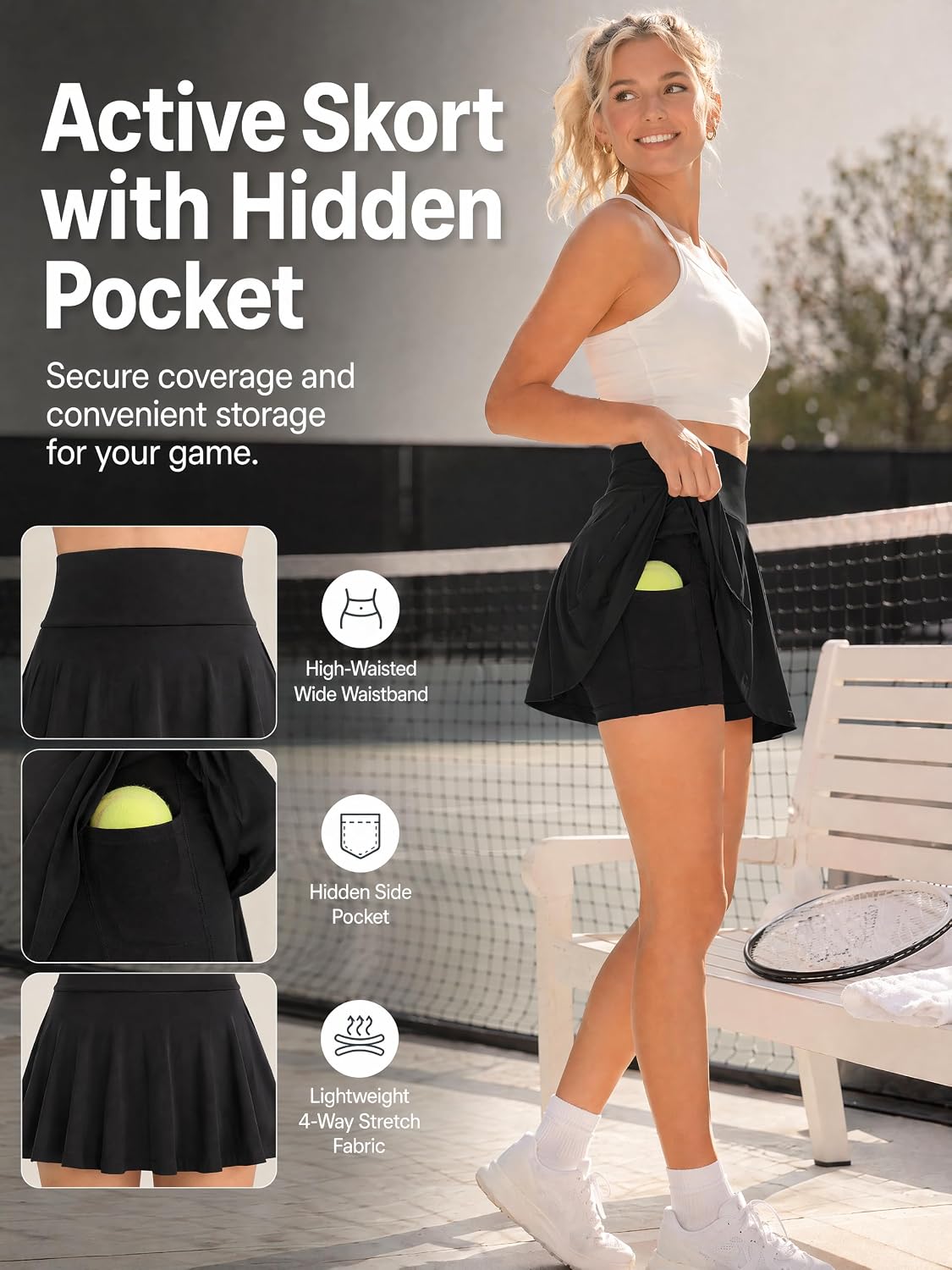 Pleated Tennis Skirt, 3 Pack Golf Skirts for Women with Pockets & Built-in Shorts,High Waisted Athletic Skort for Casual Wear