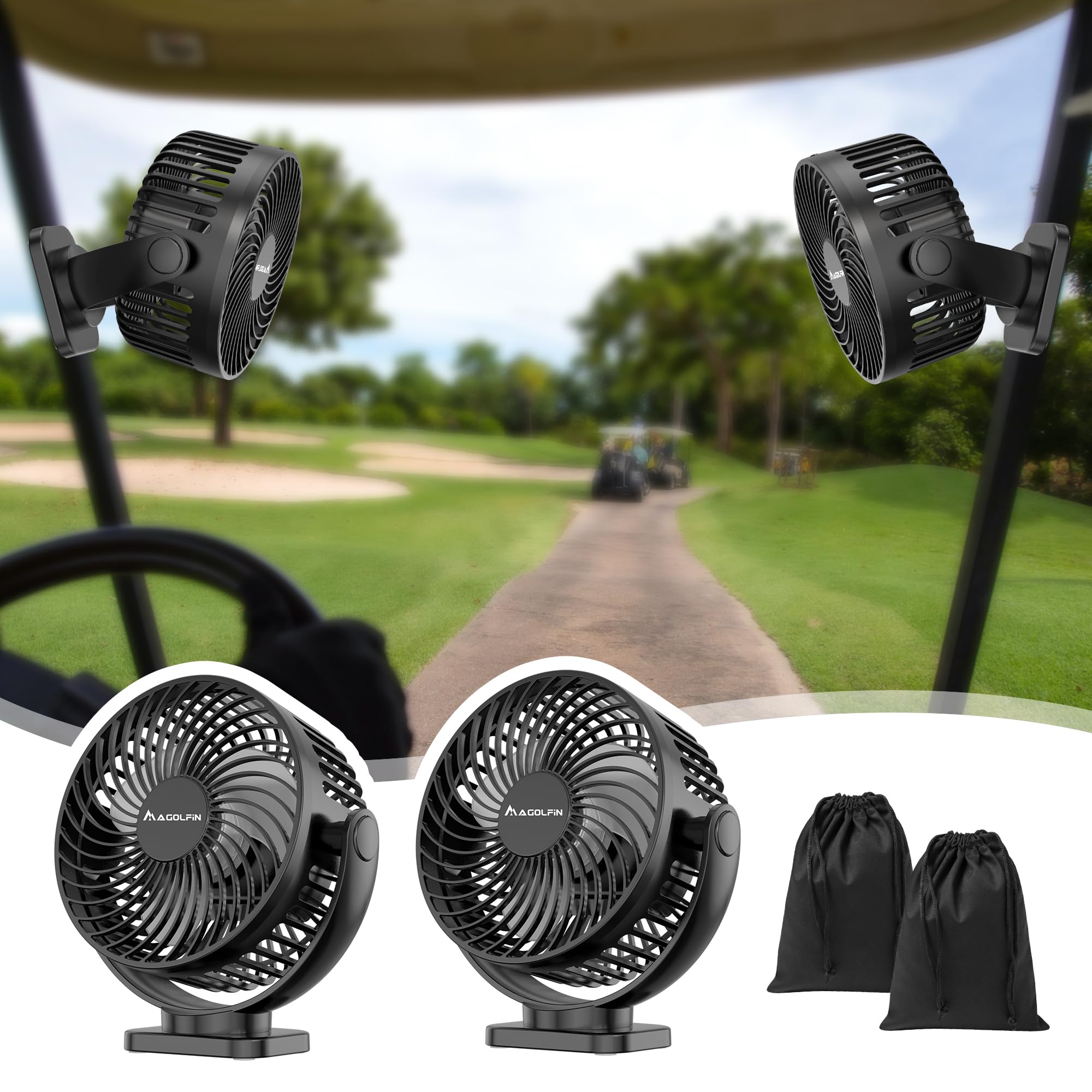 Upgraded 2X Magnetic Rechargeable Golf Fan