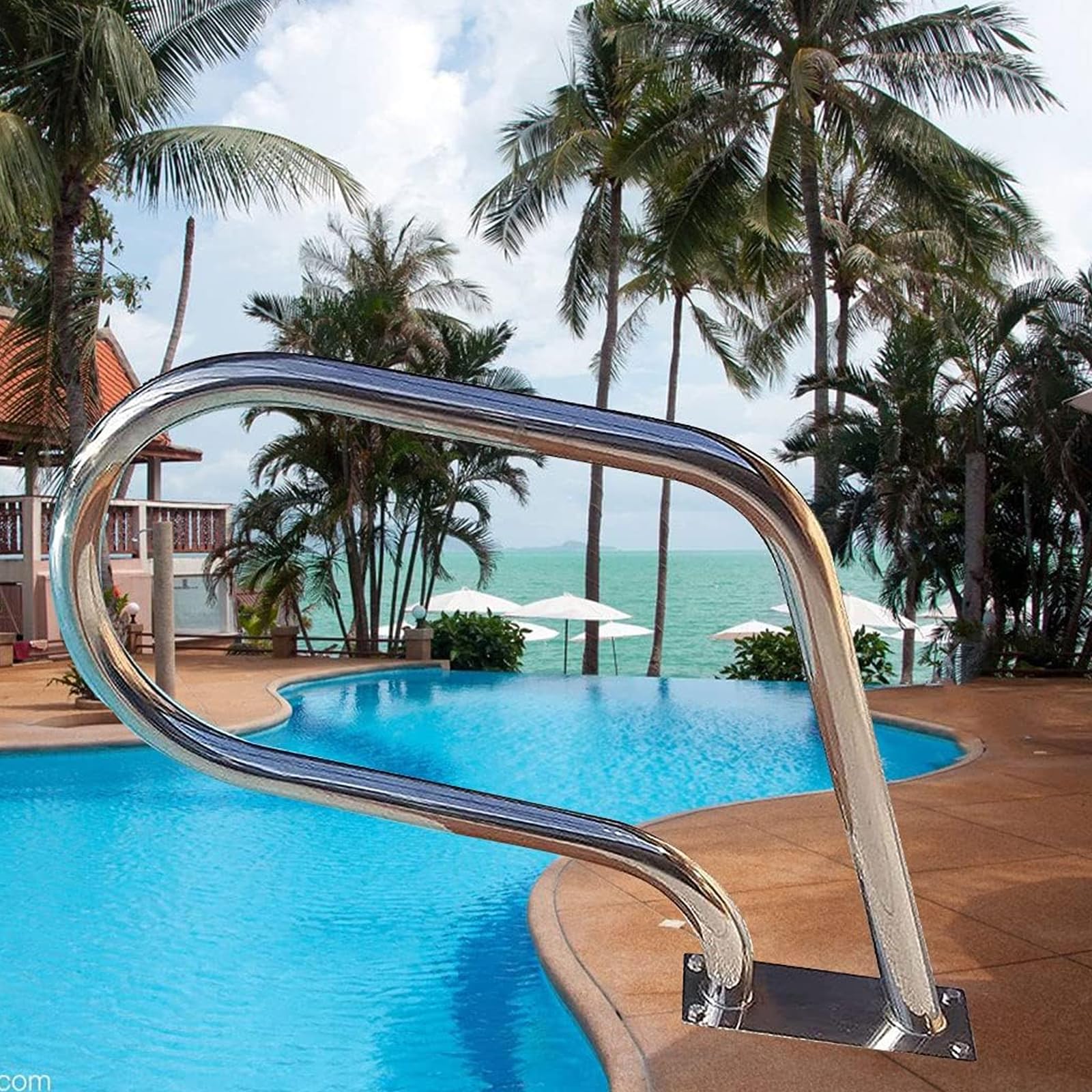Pool Handrail Swimming Pool Safety Hand Rail Pool Handrails 304 Stainless Steel Swimming Pool Stair Rail, Easy to Install Hand Grab Rail
