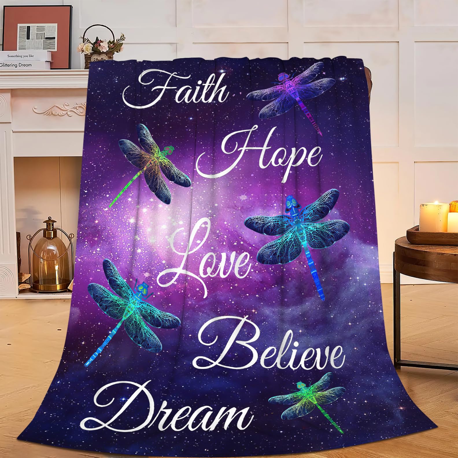 Dragonfly Blanket Super Soft Warm Purple Dragonfly Fleece Throw Blanket Gift for Women Girls Cozy Fluffy Galaxy Dragonfly Lightweight Flannel Gifts Blankets for Kids Adults 50"X40"