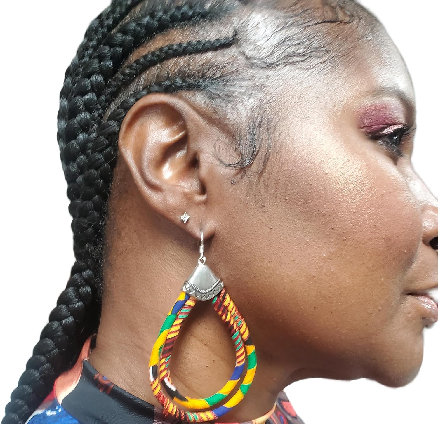 African Cloth Double Loop Earrings - Women's Ankara & Kente Afrocentric Hoop Earrings.