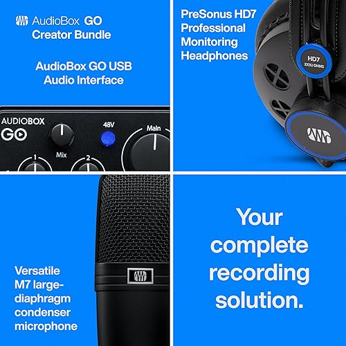 Miniatura 4 de PreSonus AudioBox Go Creator Paquete completo de grabación de estudio con interfaz de audio USB 96K, micrófono de condensador, auriculares de